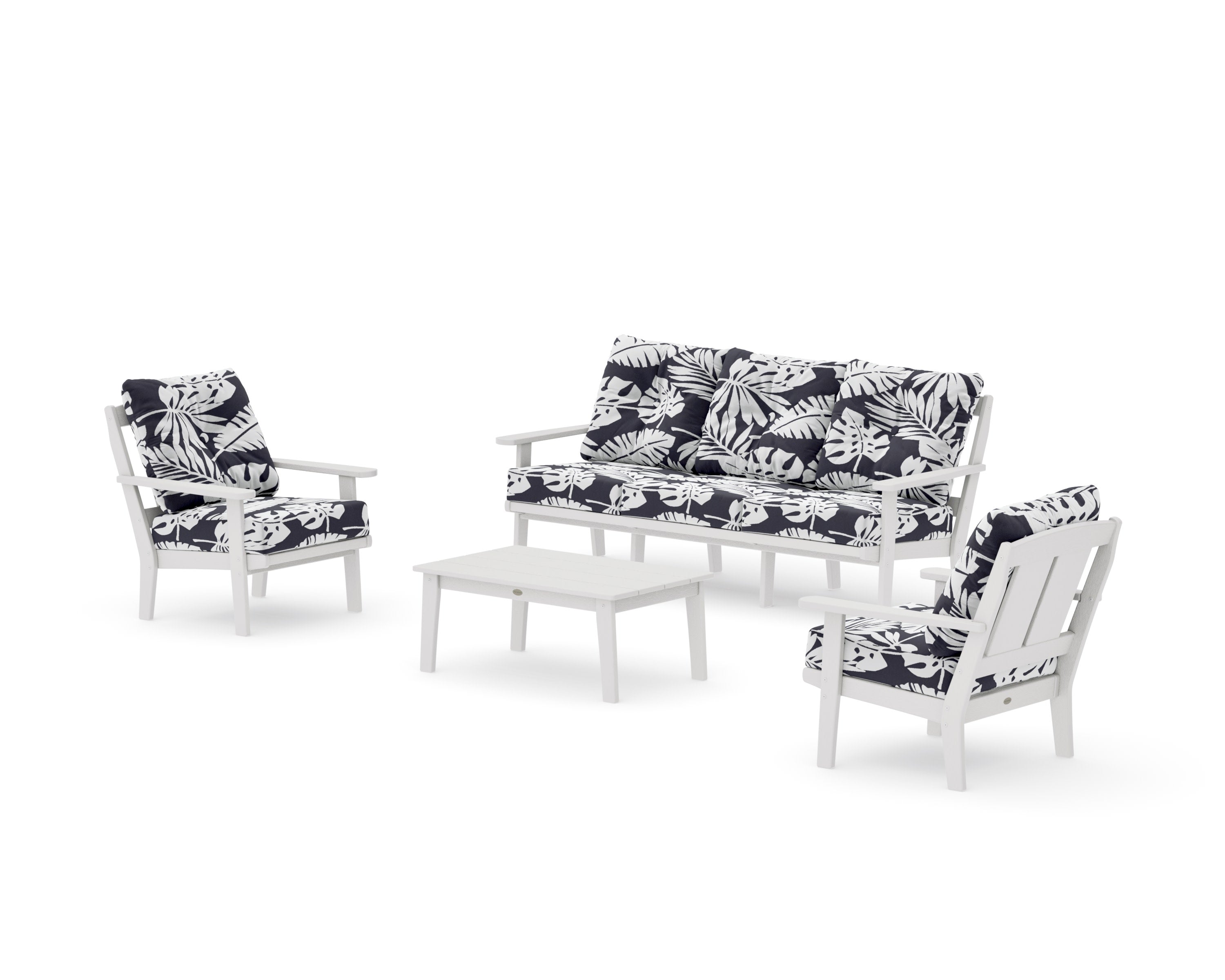 Mission 4-Piece Deep Seating Set with Sofa in Vintage White / Leaf Navy