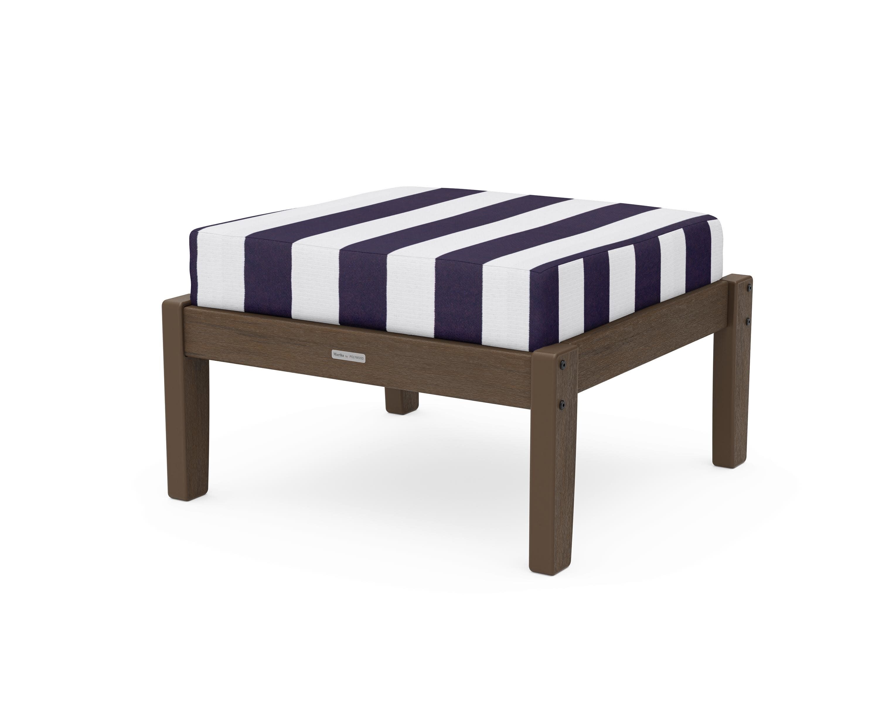 Chinoiserie Deep Seating Ottoman in Kona / Cabana Stripe Navy