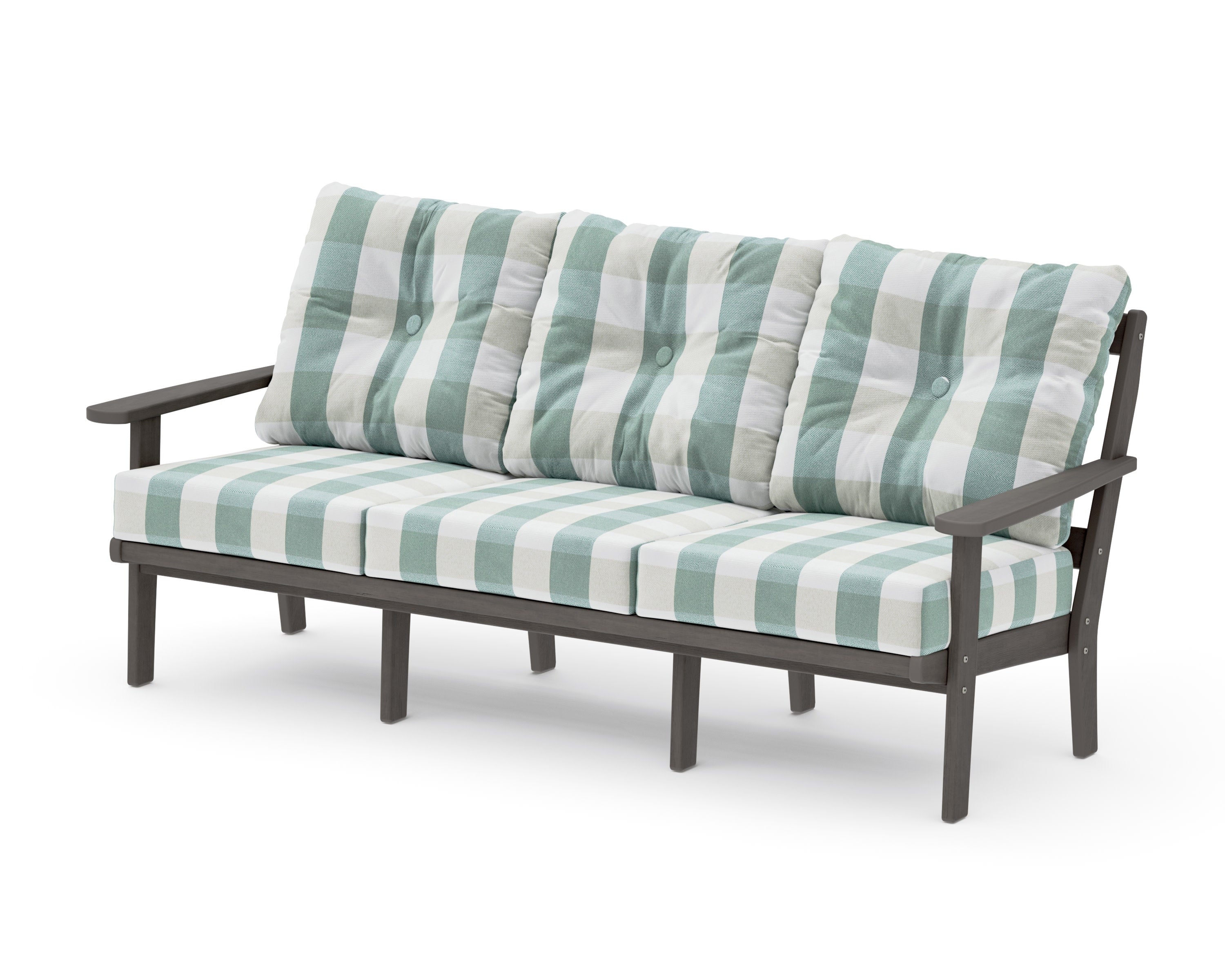 Mission Deep Seating Sofa in Driftwood / Buffalo Plaid Glacier Spa