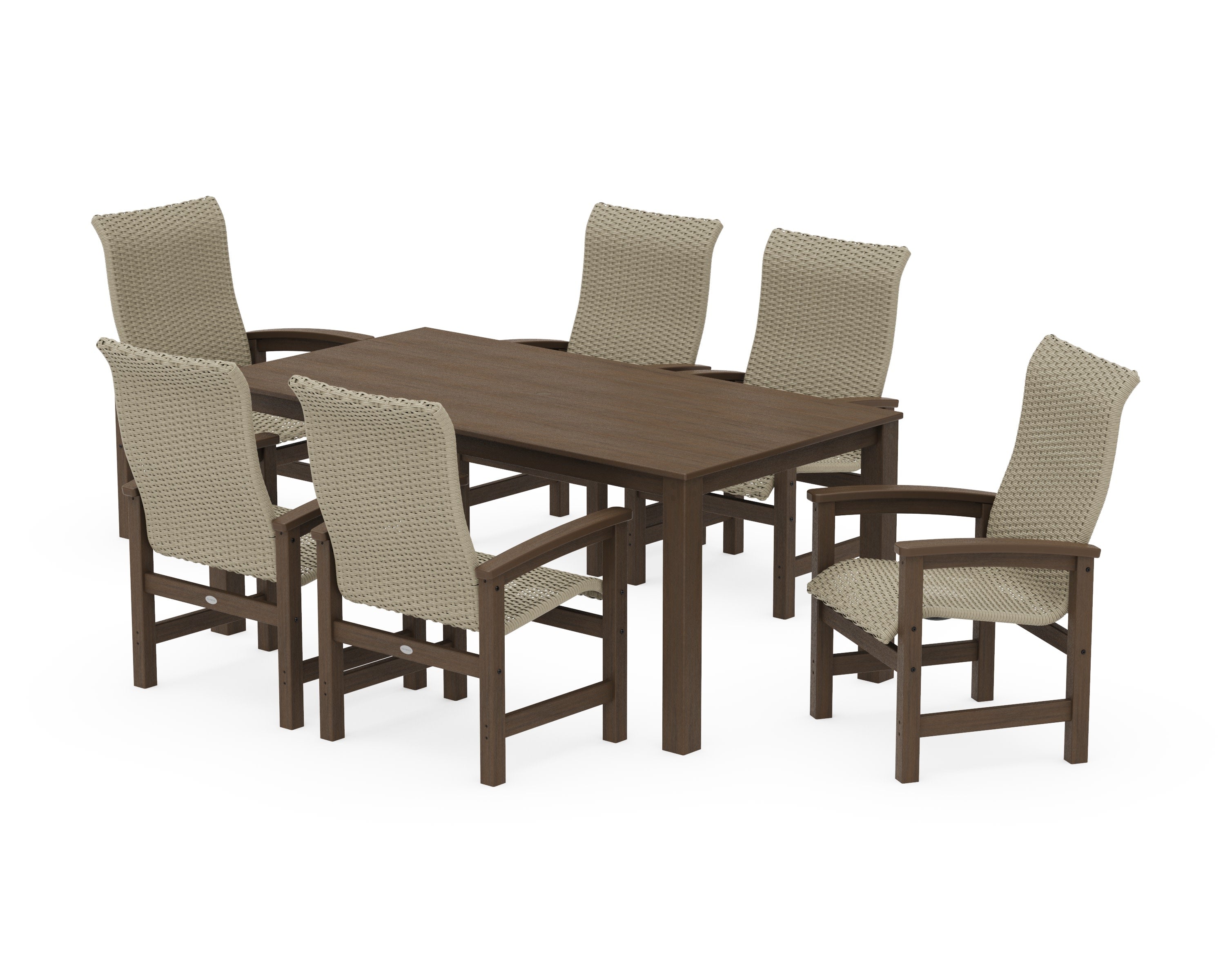 Coastal Woven High-Back Arm Chair 7-Piece Parsons Dining Set in Kona / Dune Grass