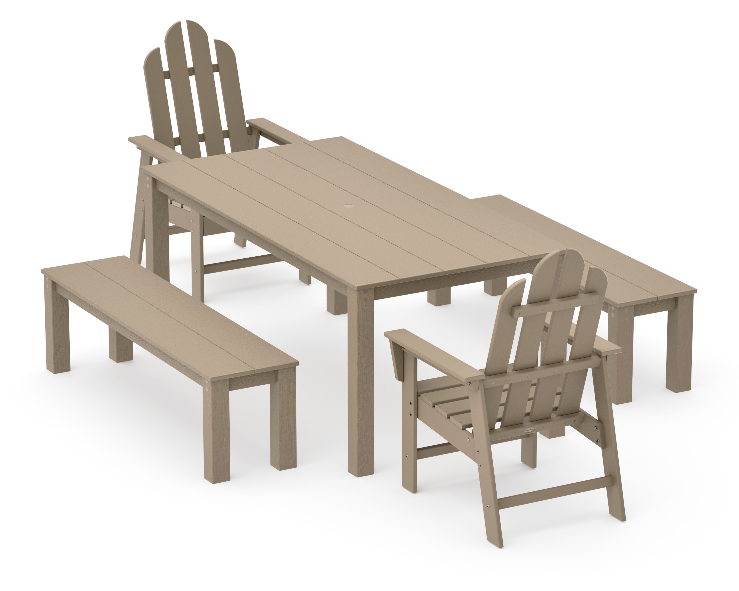 Long Island 5-Piece Parsons Dining Set with Benches in Vintage Sahara