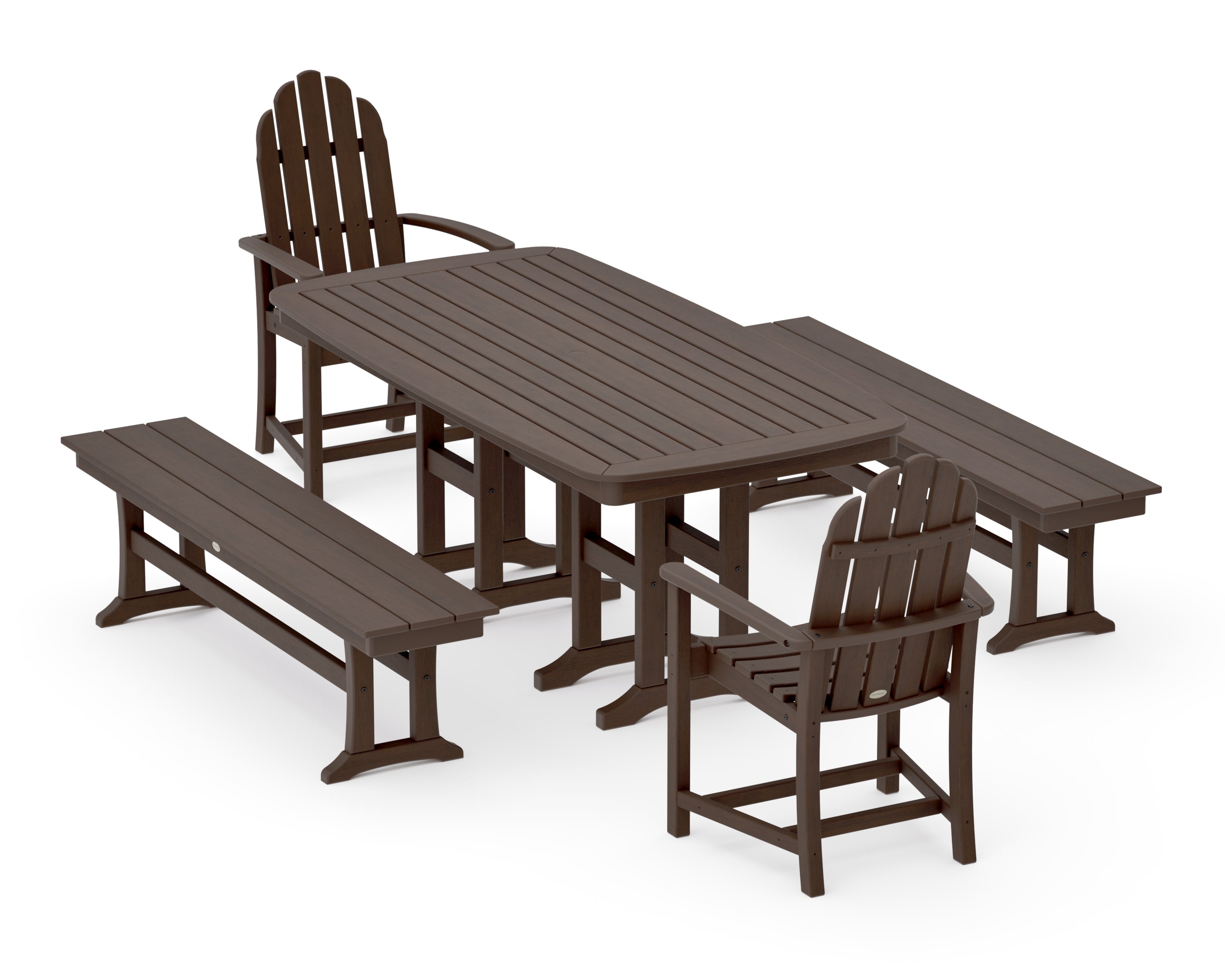Classic Adirondack 5-Piece Dining Set with Benches in Kona