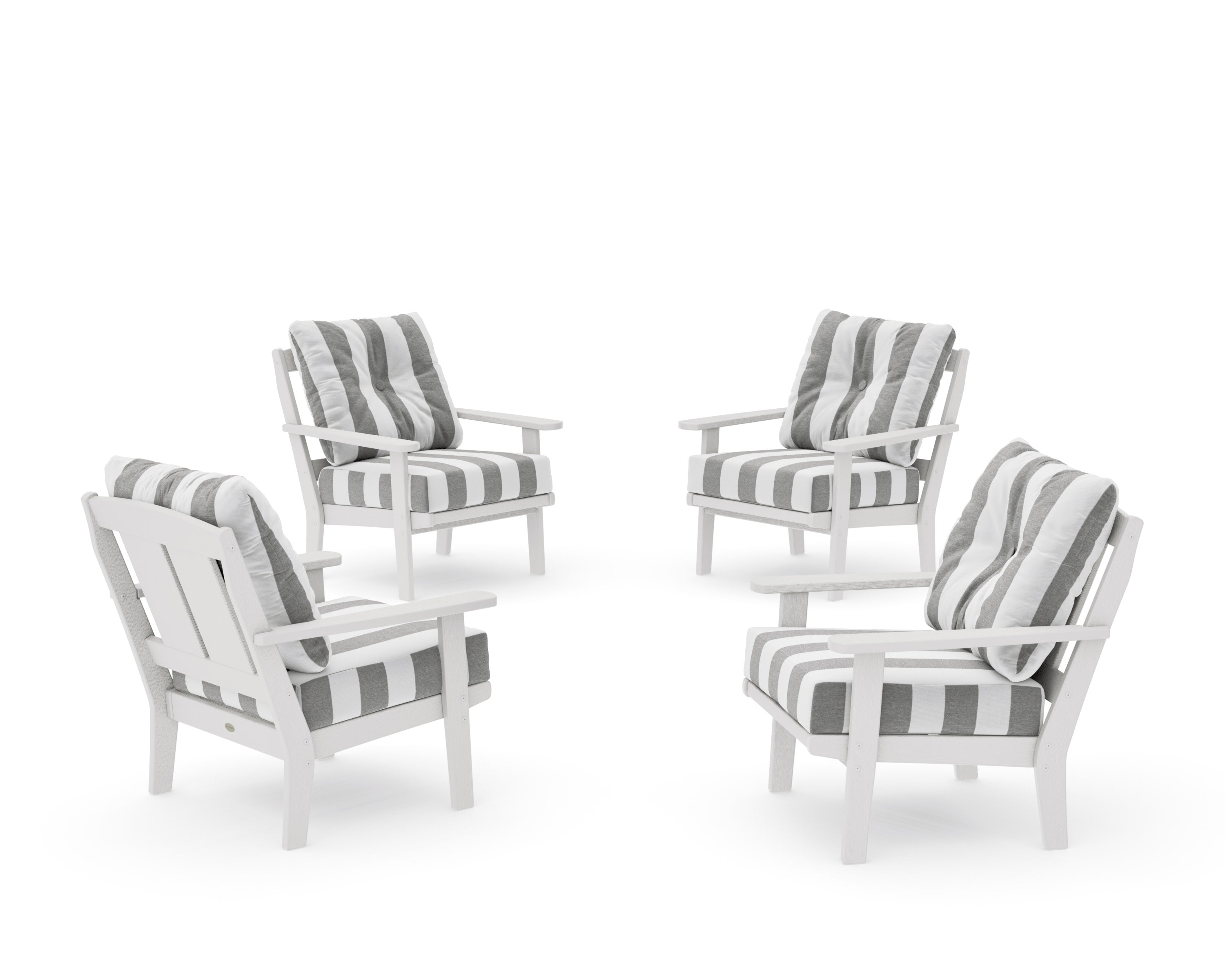 Mission 5-Piece Deep Seating Set with Fire Pit Table in Vintage White / Cabana Stripe Grey Mist