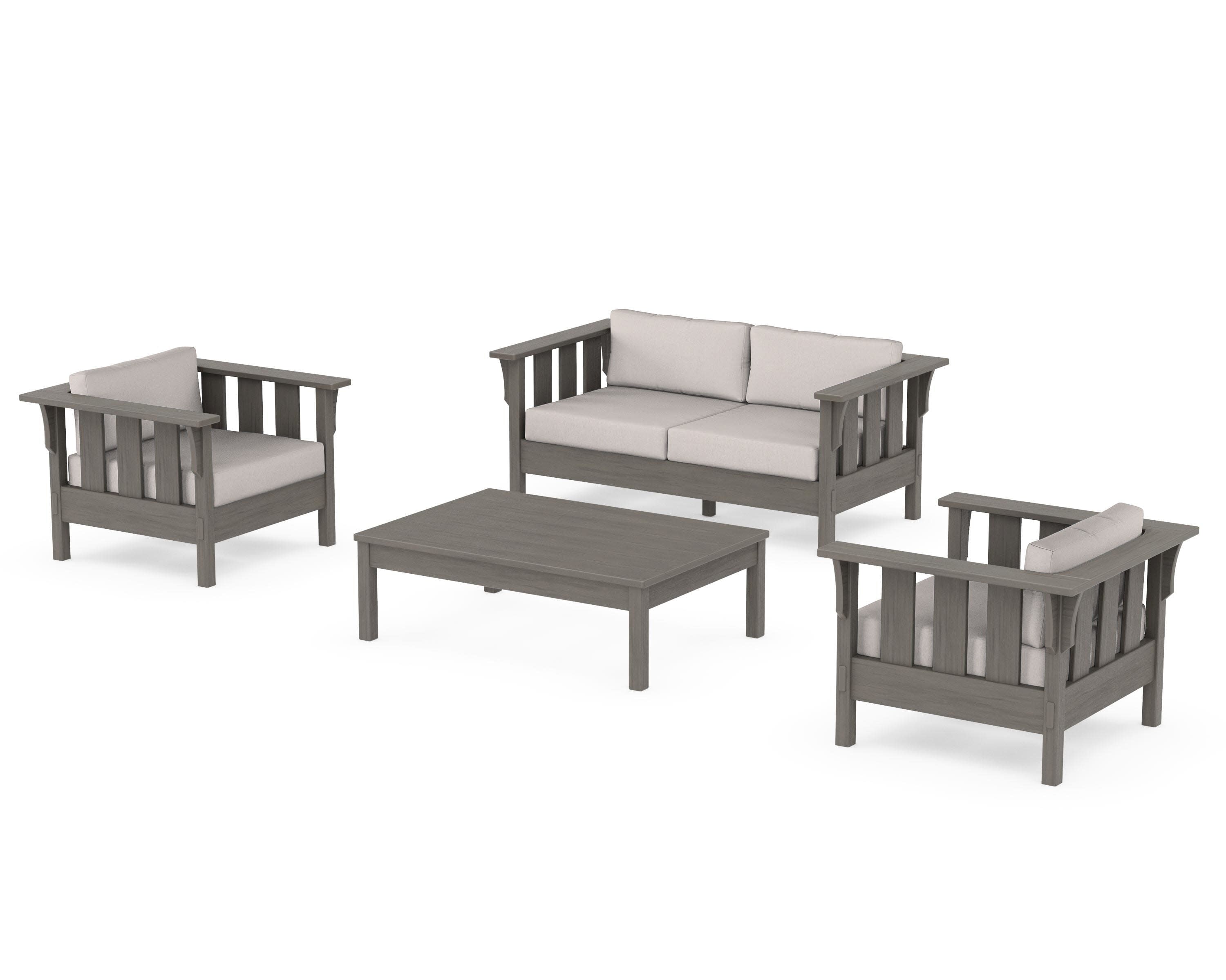 Acadia 4-Piece Deep Seating Set with Loveseat in Driftwood / Dune Burlap