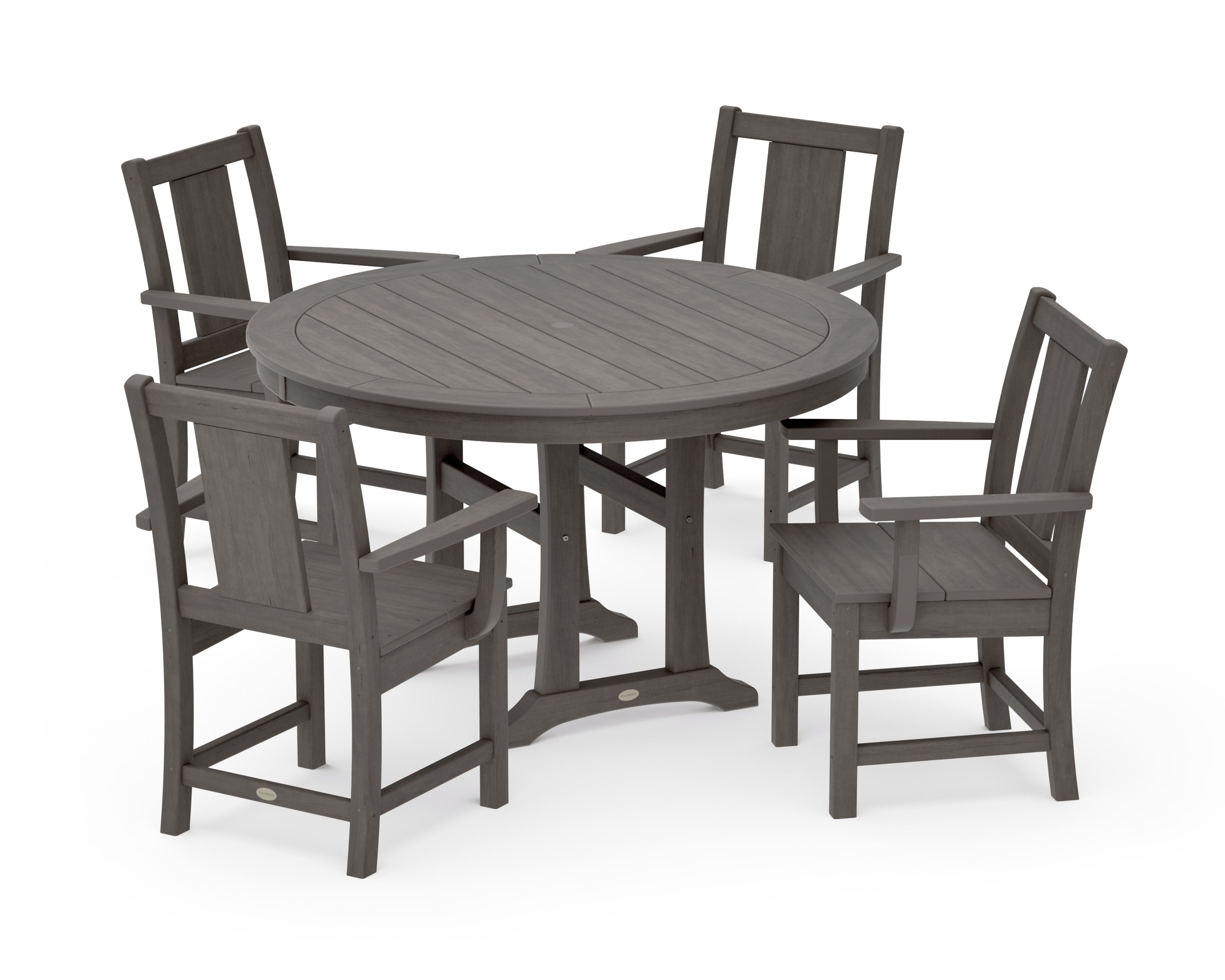 Prairie 5-Piece Round Dining Set with Trestle Legs in Driftwood