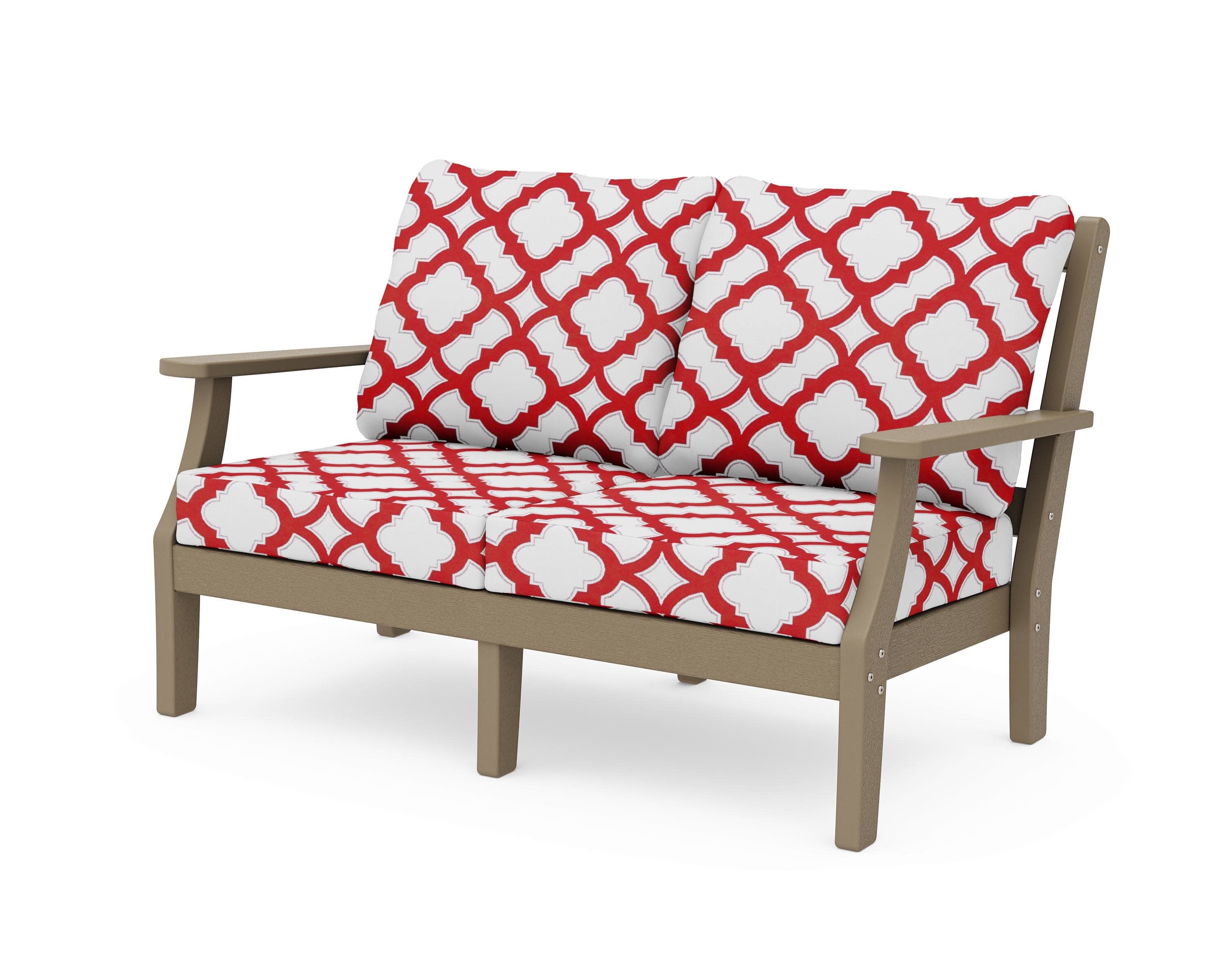 Chinoiserie Deep Seating Loveseat in Vintage Sahara / Trellis Crimson