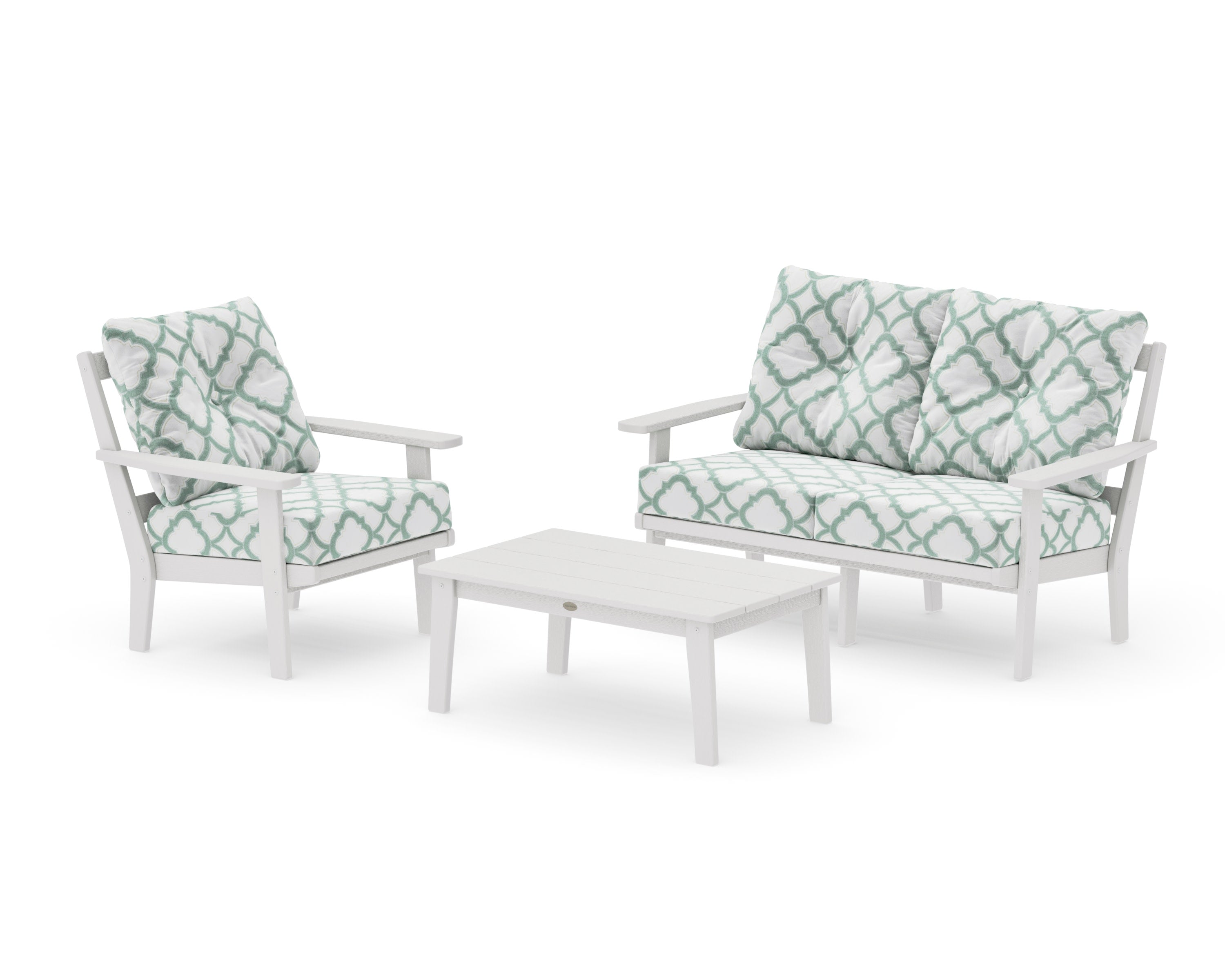 Prairie 3-Piece Deep Seating Set with Loveseat in Vintage White / Trellis Glacier Spa