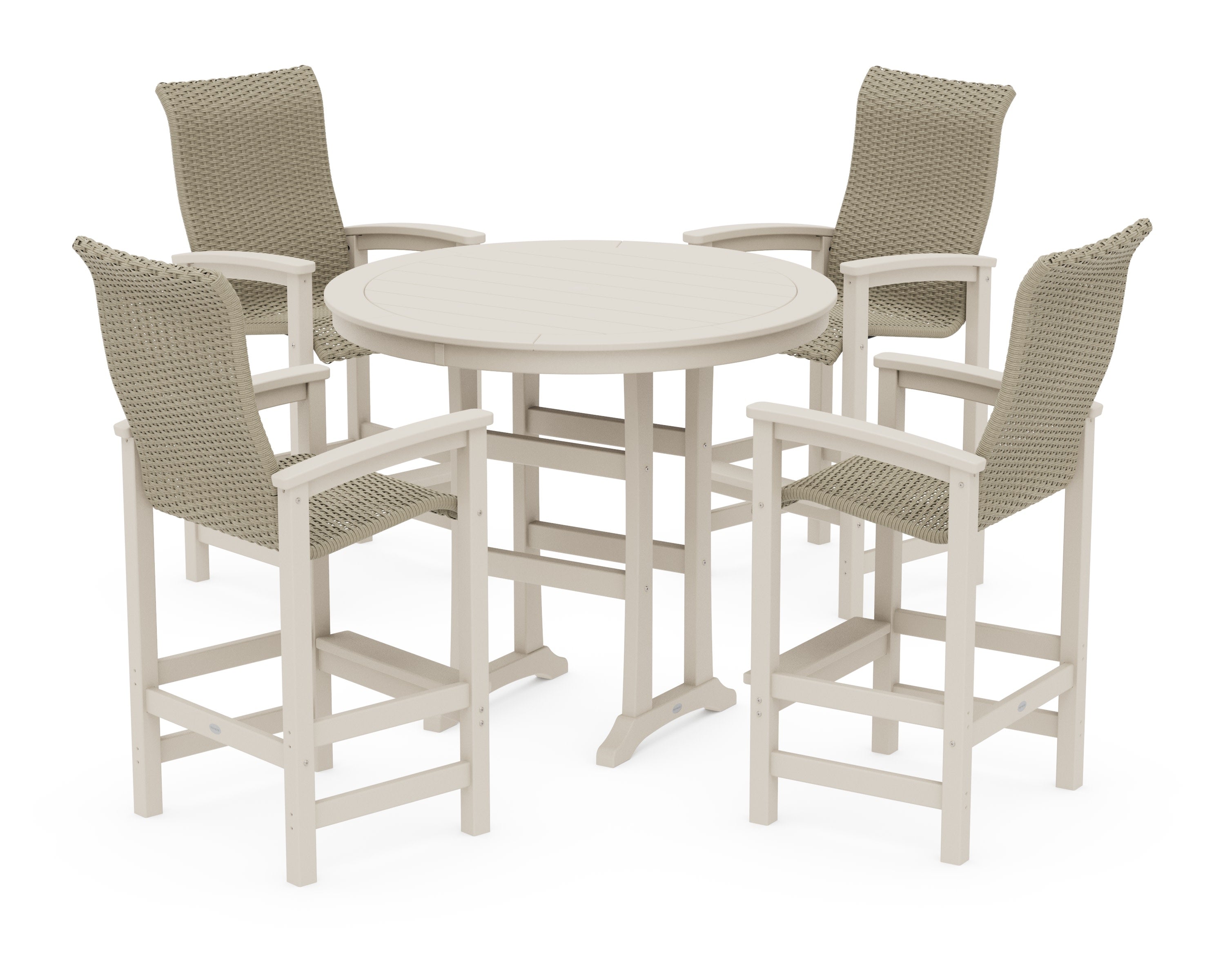 Coastal Woven High-Back 5-Piece Round Bar Set in Sand / Dune Grass