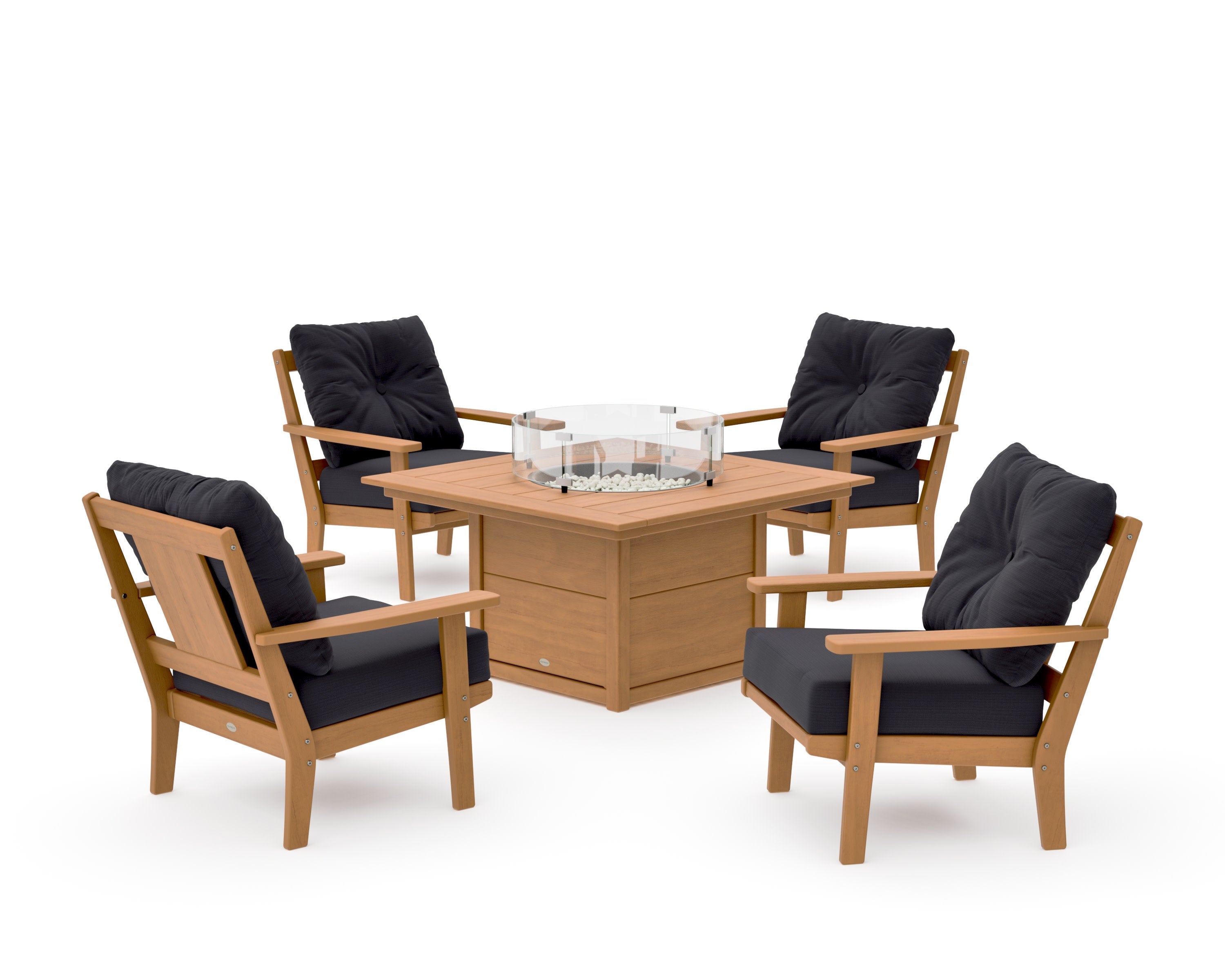 Prairie 5-Piece Deep Seating Set with Fire Pit Table in Natural / Midnight Linen
