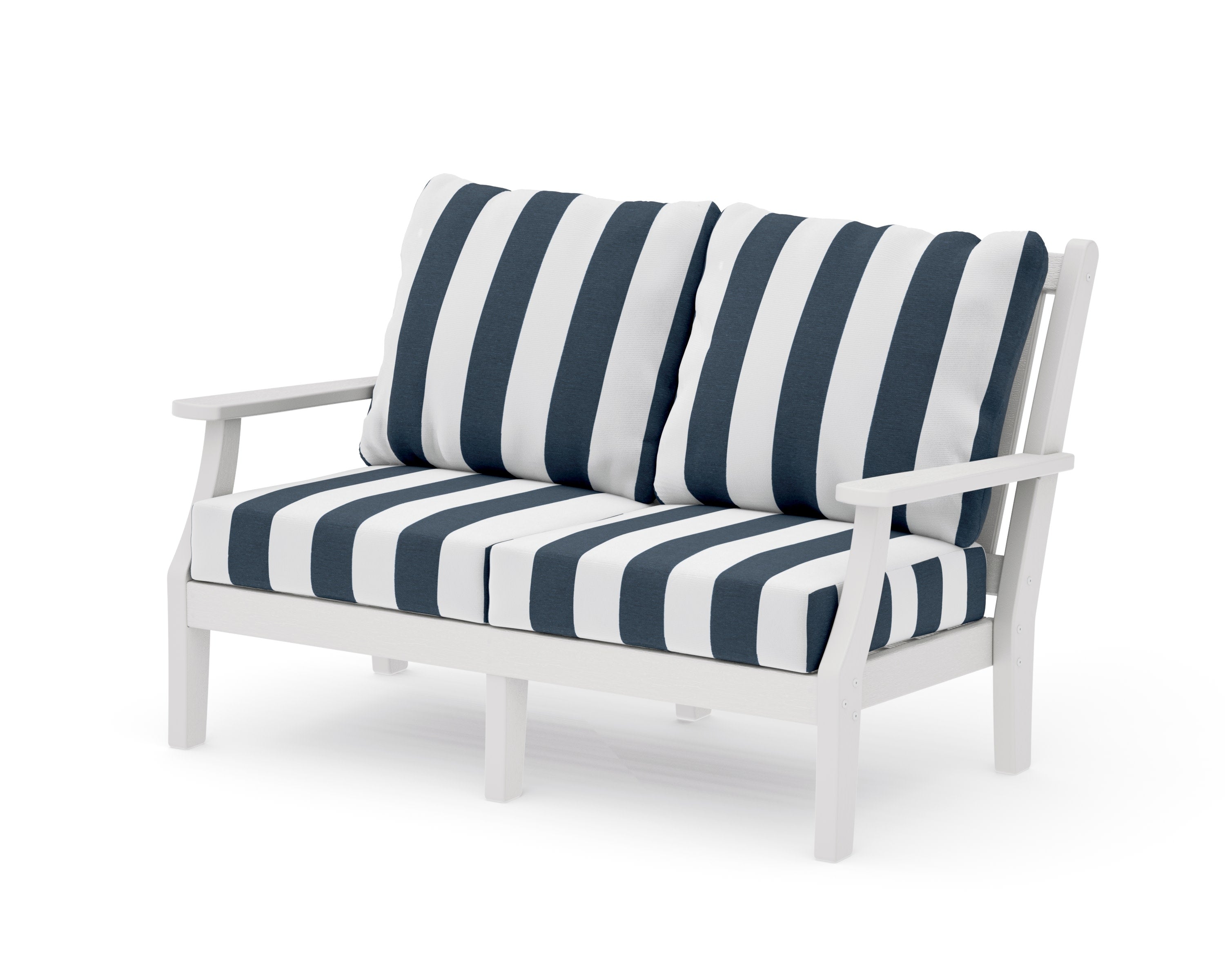 Wovendale Deep Seating Loveseat in Vintage White / Cabana Stripe Marine Indigo