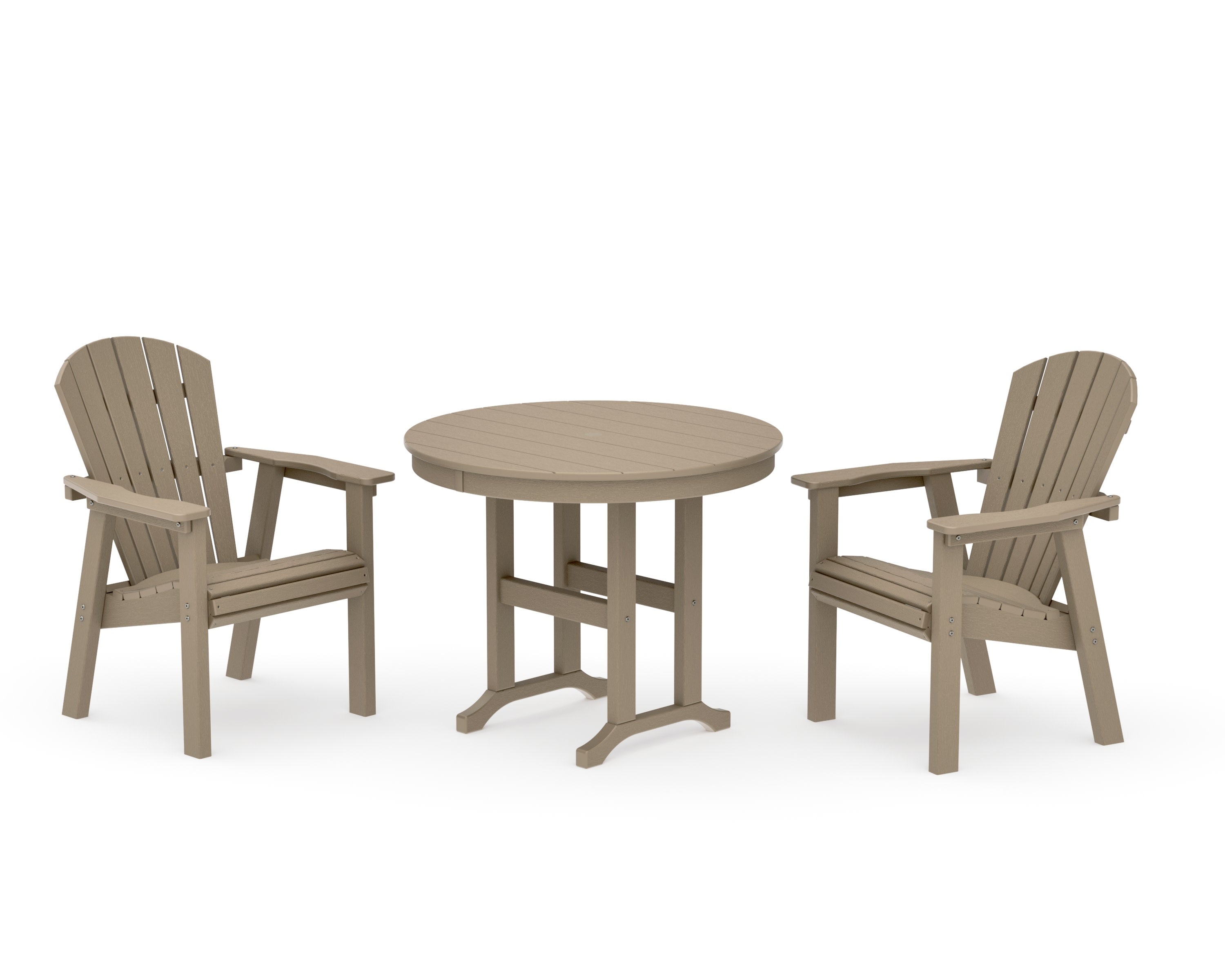 Seashell 3-Piece Round Farmhouse Dining Set in Vintage Sahara