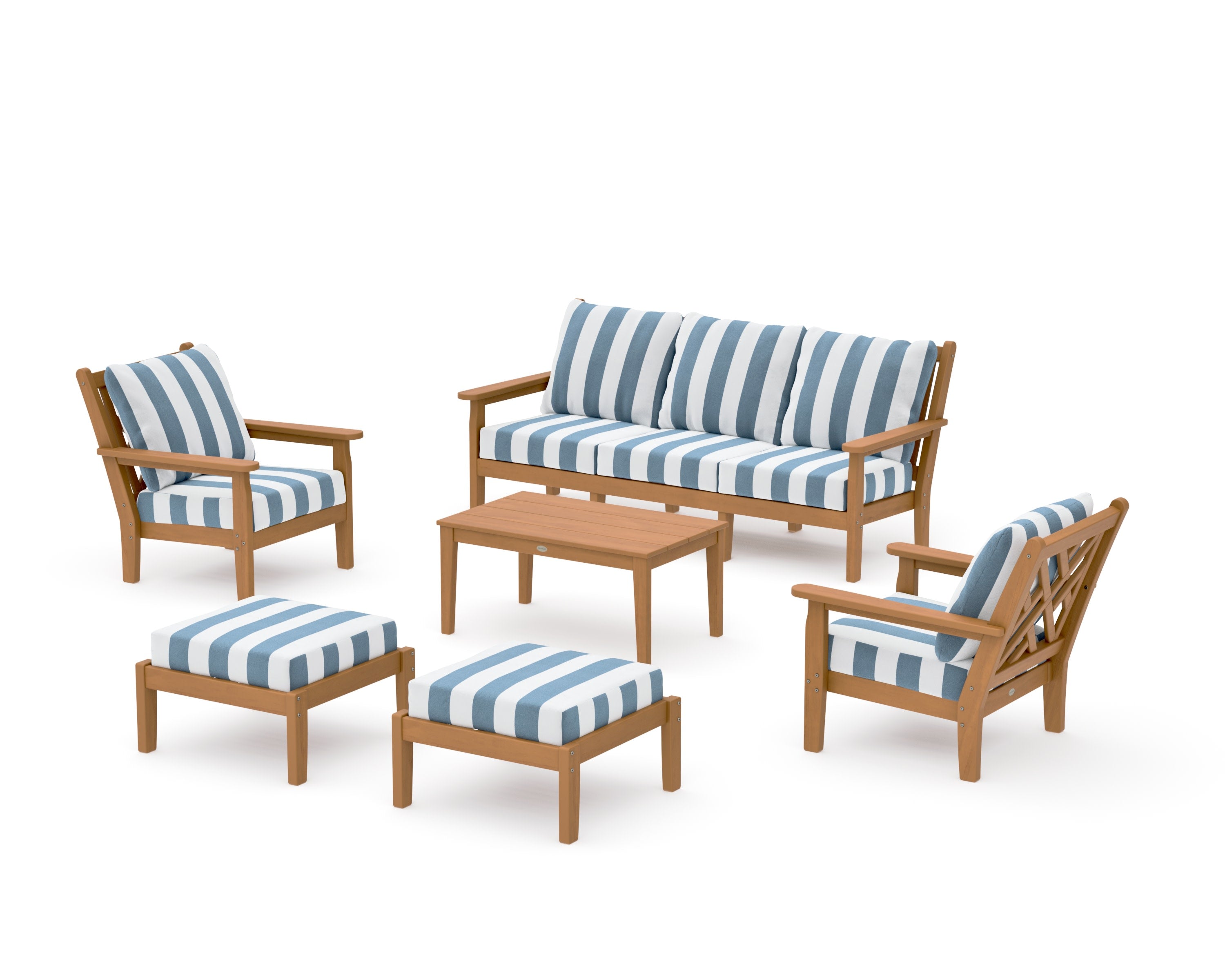 Chippendale 6-Piece Lounge Sofa Set in Natural / Cabana Stripe Sky Blue