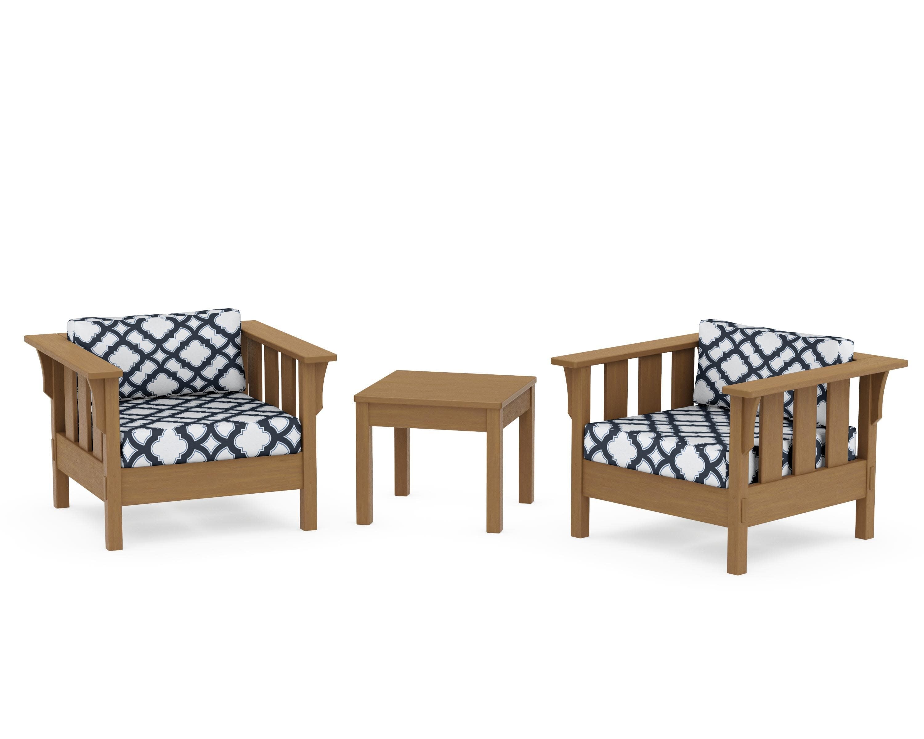 Acadia 3-Piece Deep Seating Set in Natural / Trellis Marine Indigo