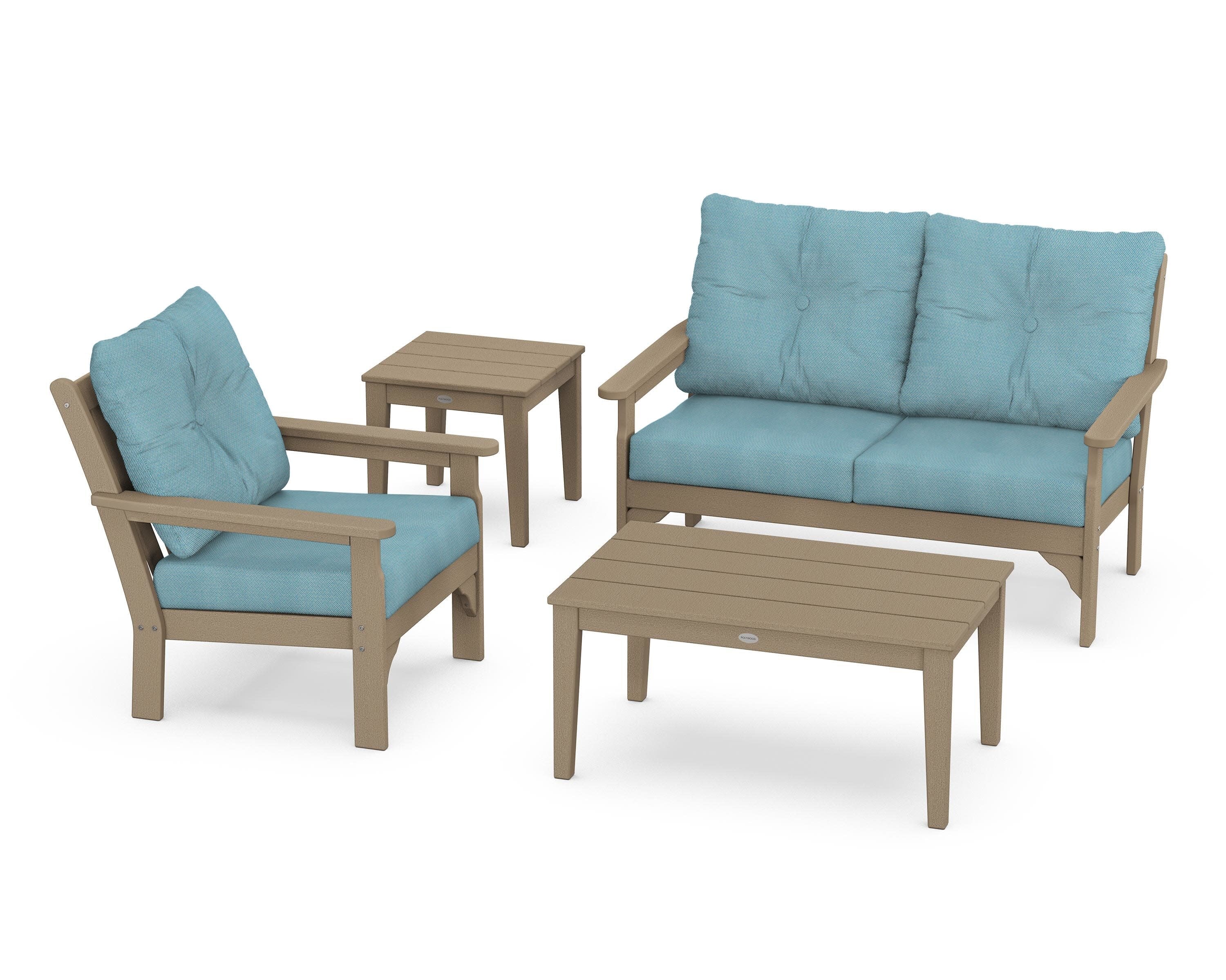 Vineyard 4-Piece Deep Seating Set in Vintage Sahara / Lattice Sky Blue