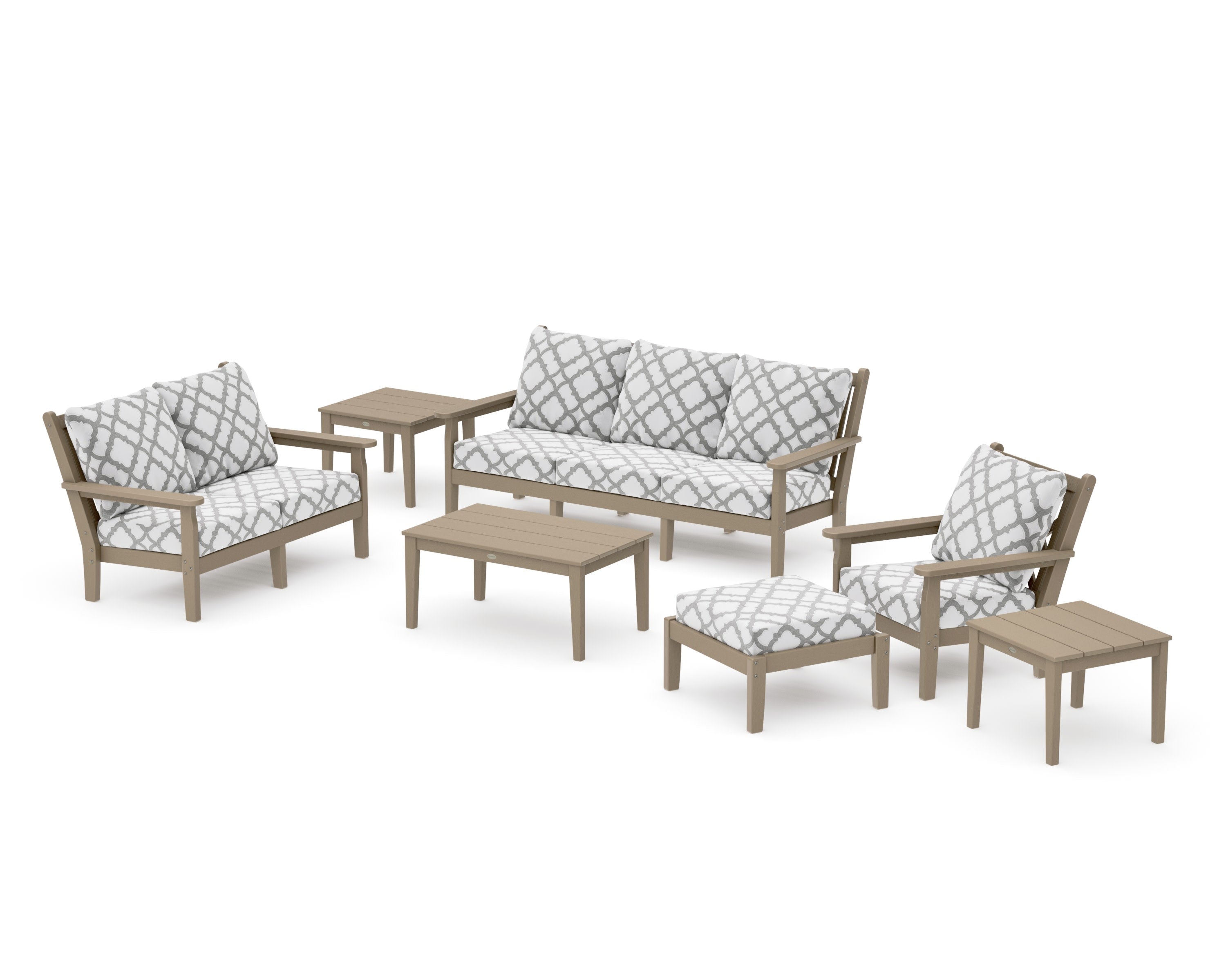 Chippendale 7-Piece Deep Seating Set in Vintage Sahara / Trellis Grey Mist
