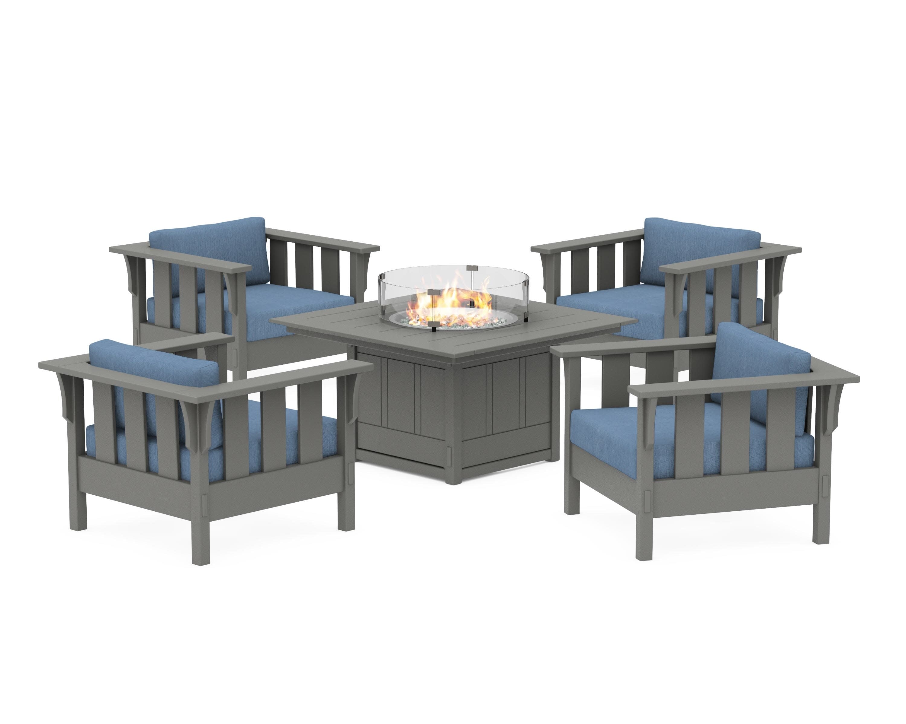 Acadia 5-Piece Deep Seating Set with Fire Pit Table in Slate Grey / Sky Blue