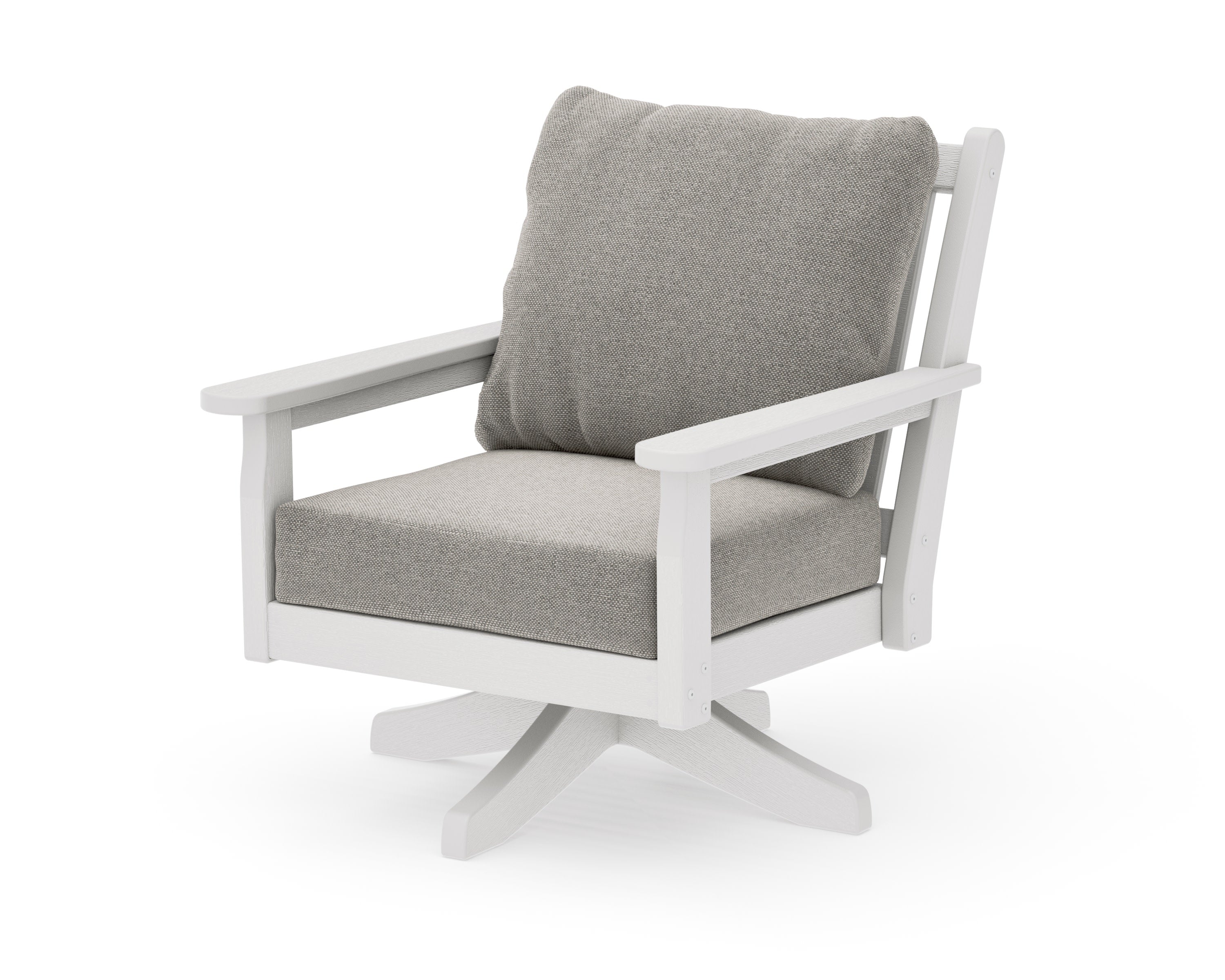 Chippendale Deep Seating Swivel Chair in Vintage White / Weathered Tweed