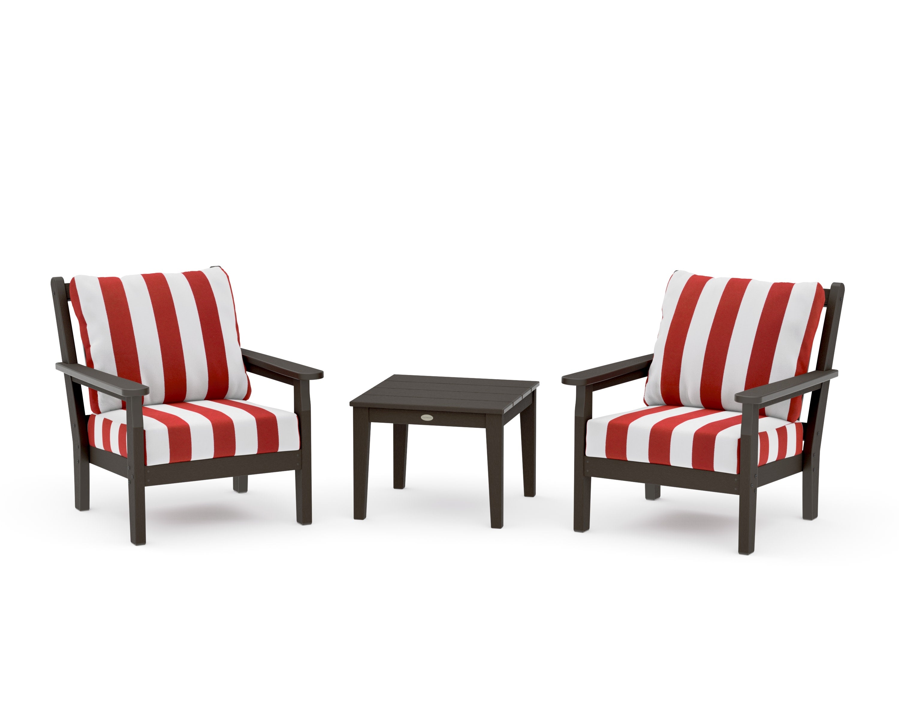 Chippendale 3-Piece Deep Seating Set in Vintage Coffee / Cabana Stripe Crimson