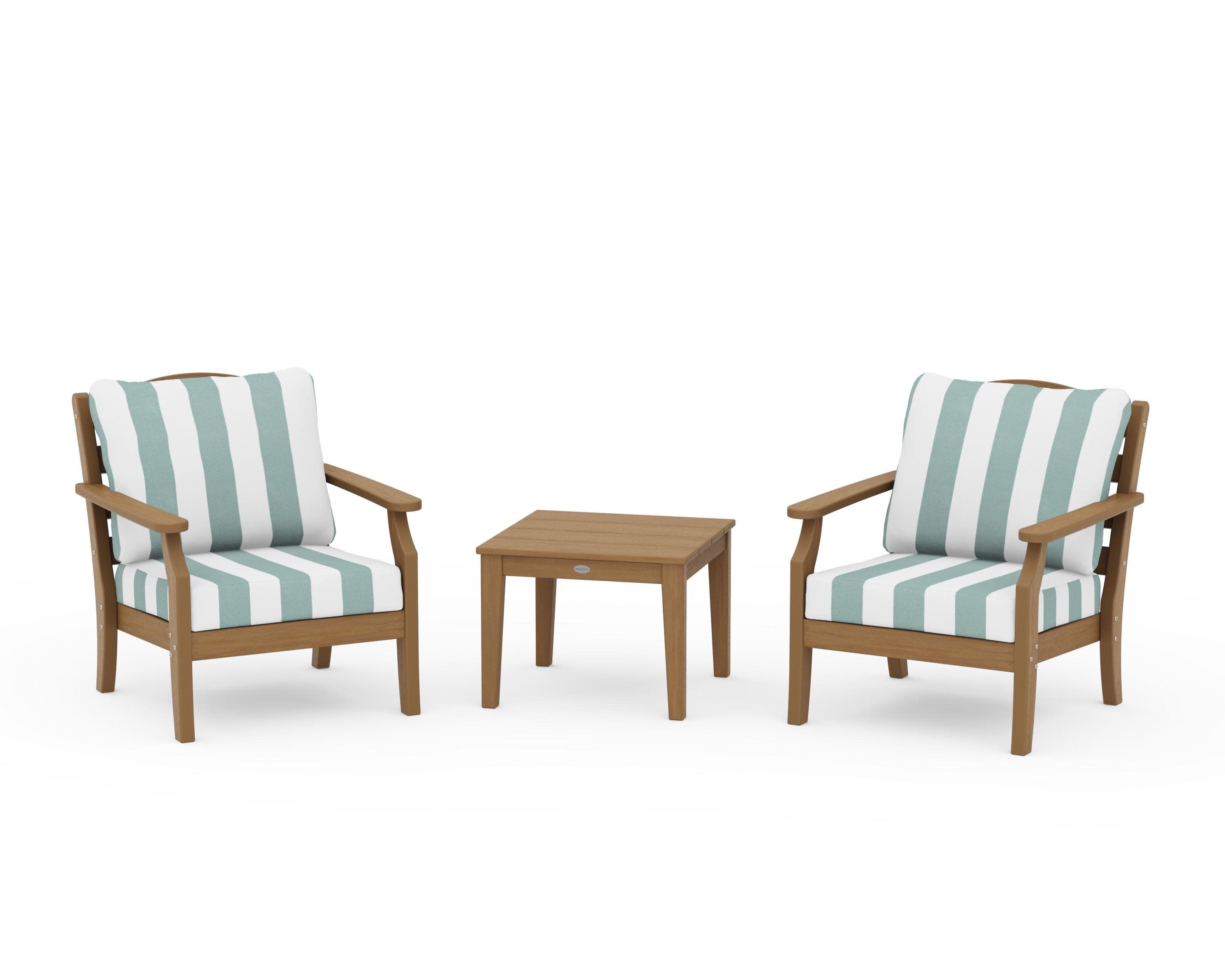 Savannah 3-Piece Deep Seating Set in Natural / Cabana Stripe Glacier Spa
