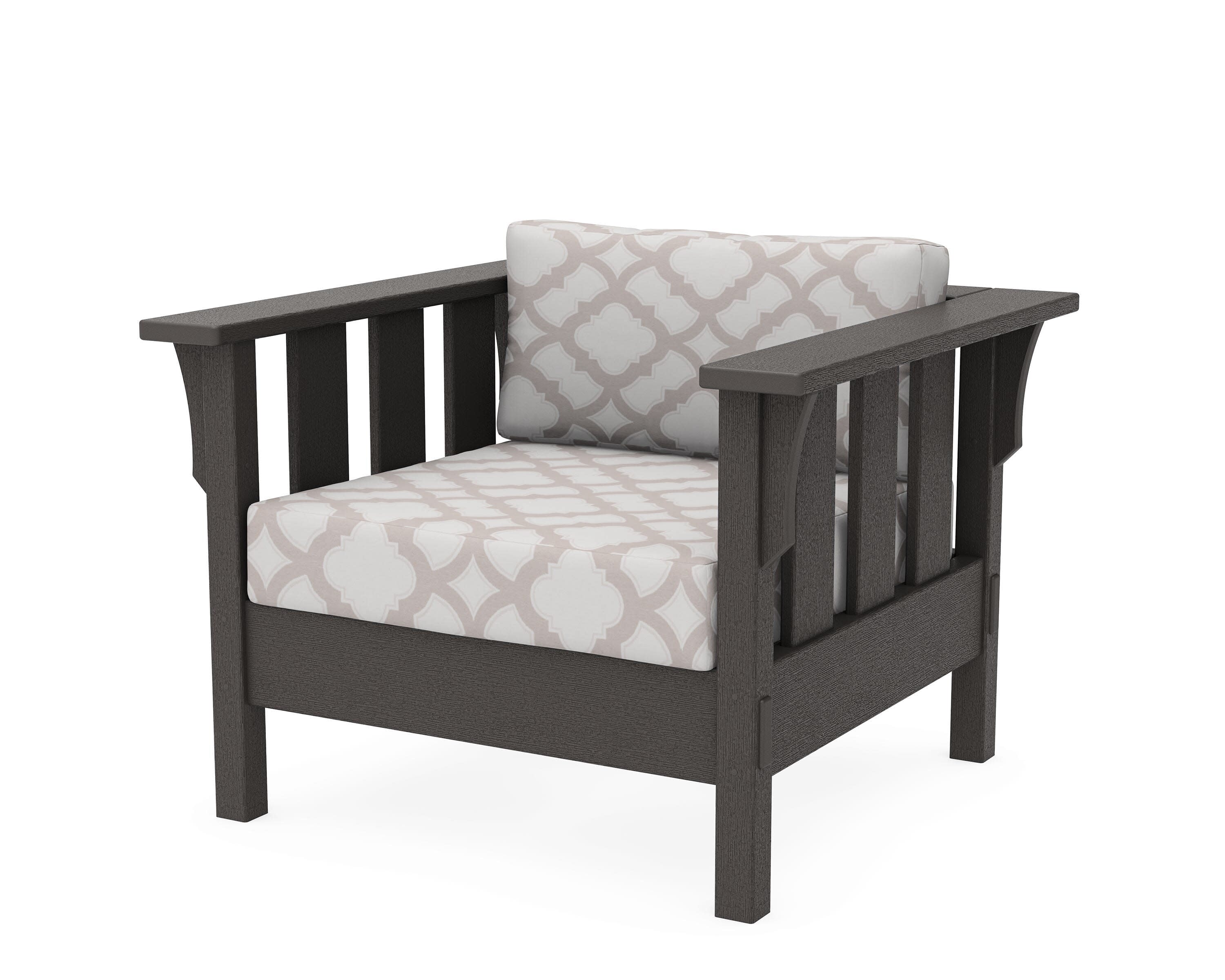 Acadia Deep Seating Chair in Vintage Coffee / Trellis Dune Burlap