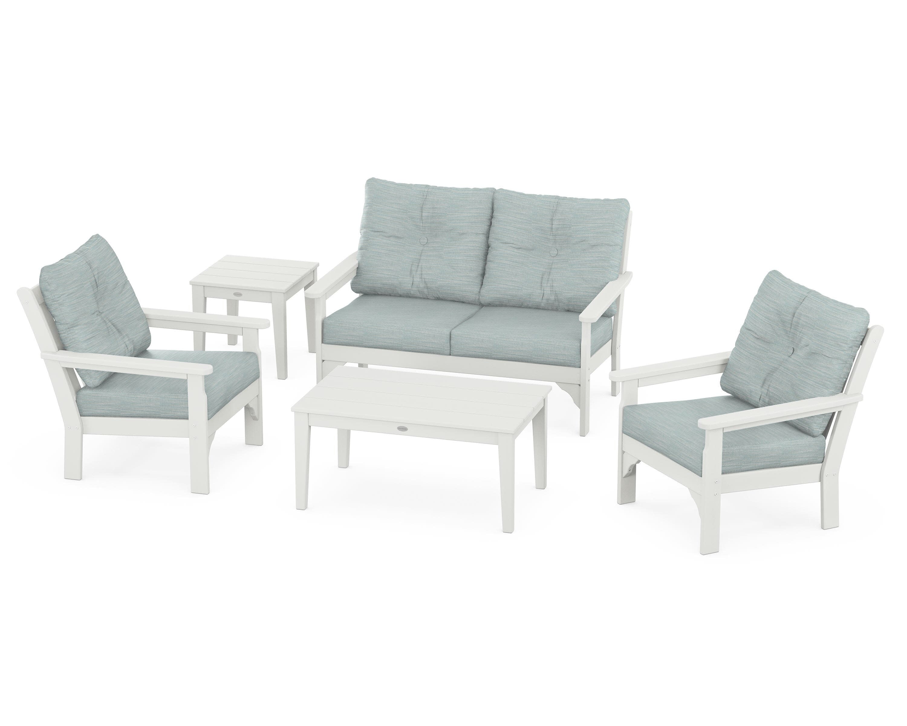 Vineyard 5-Piece Deep Seating Set in Vintage White / Soothe Mist