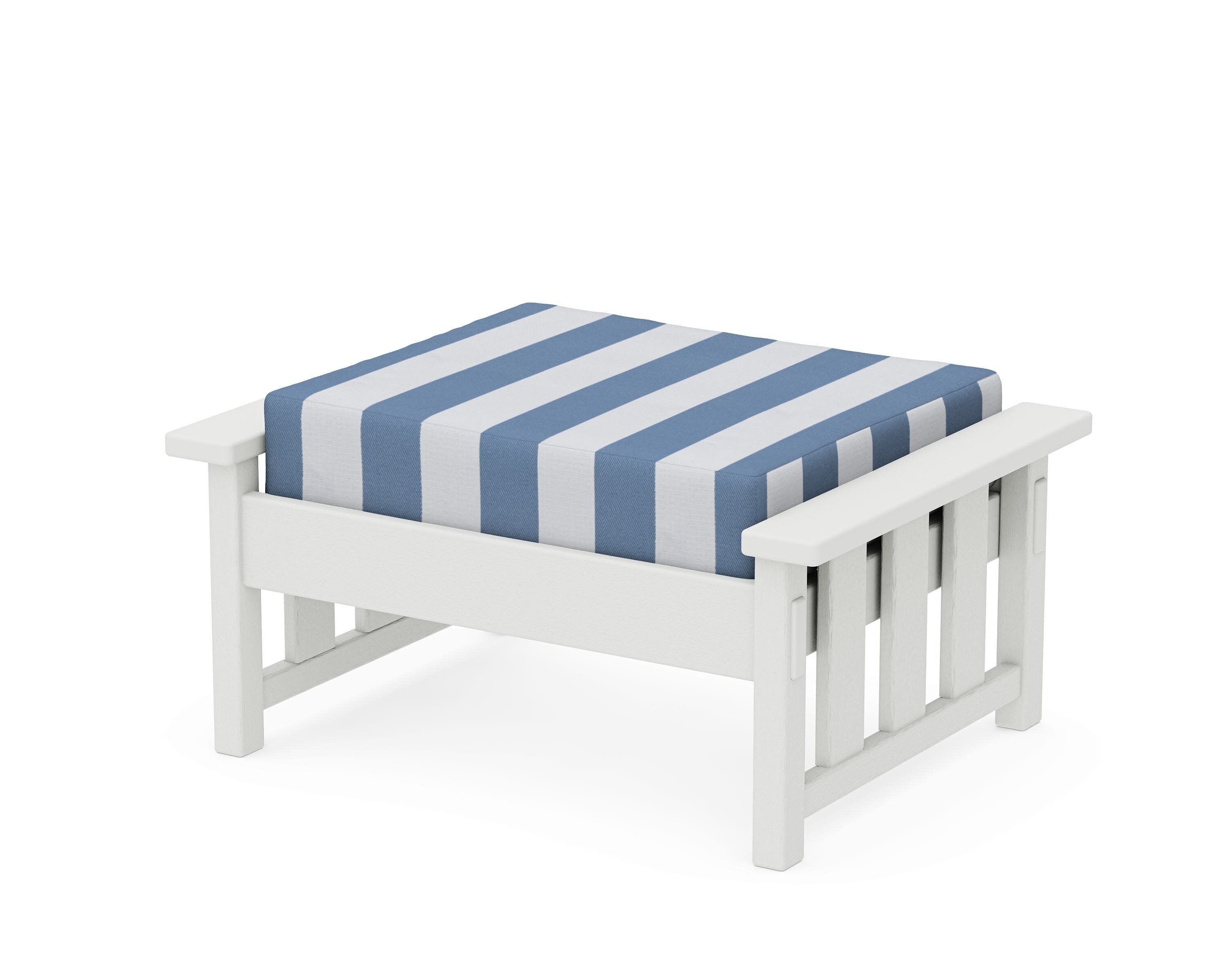 Acadia Deep Seating Ottoman in Vintage White / Cabana Stripe Sky Blue