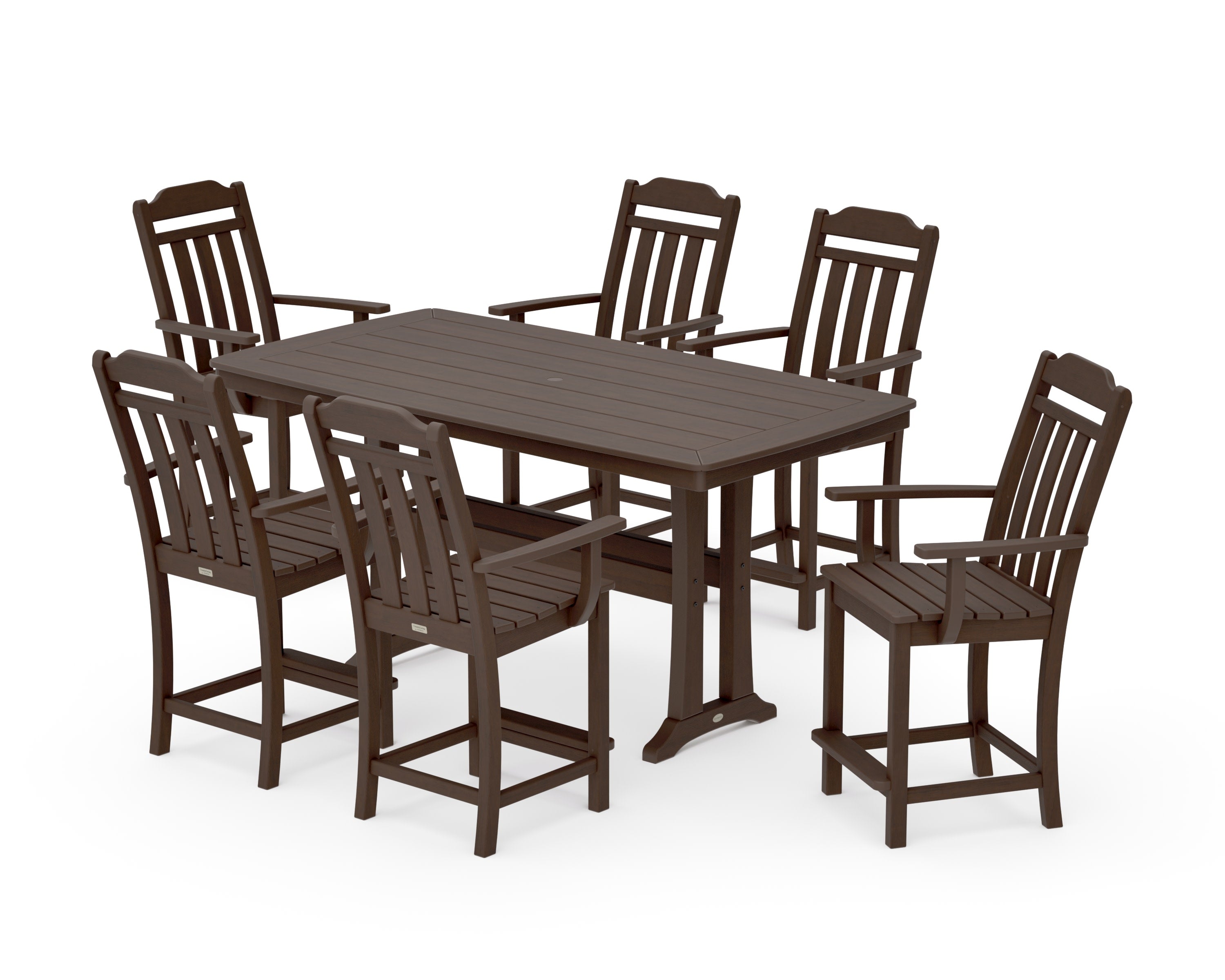 Cottage Arm Chair 7-Piece Counter Set with Trestle Legs in Kona