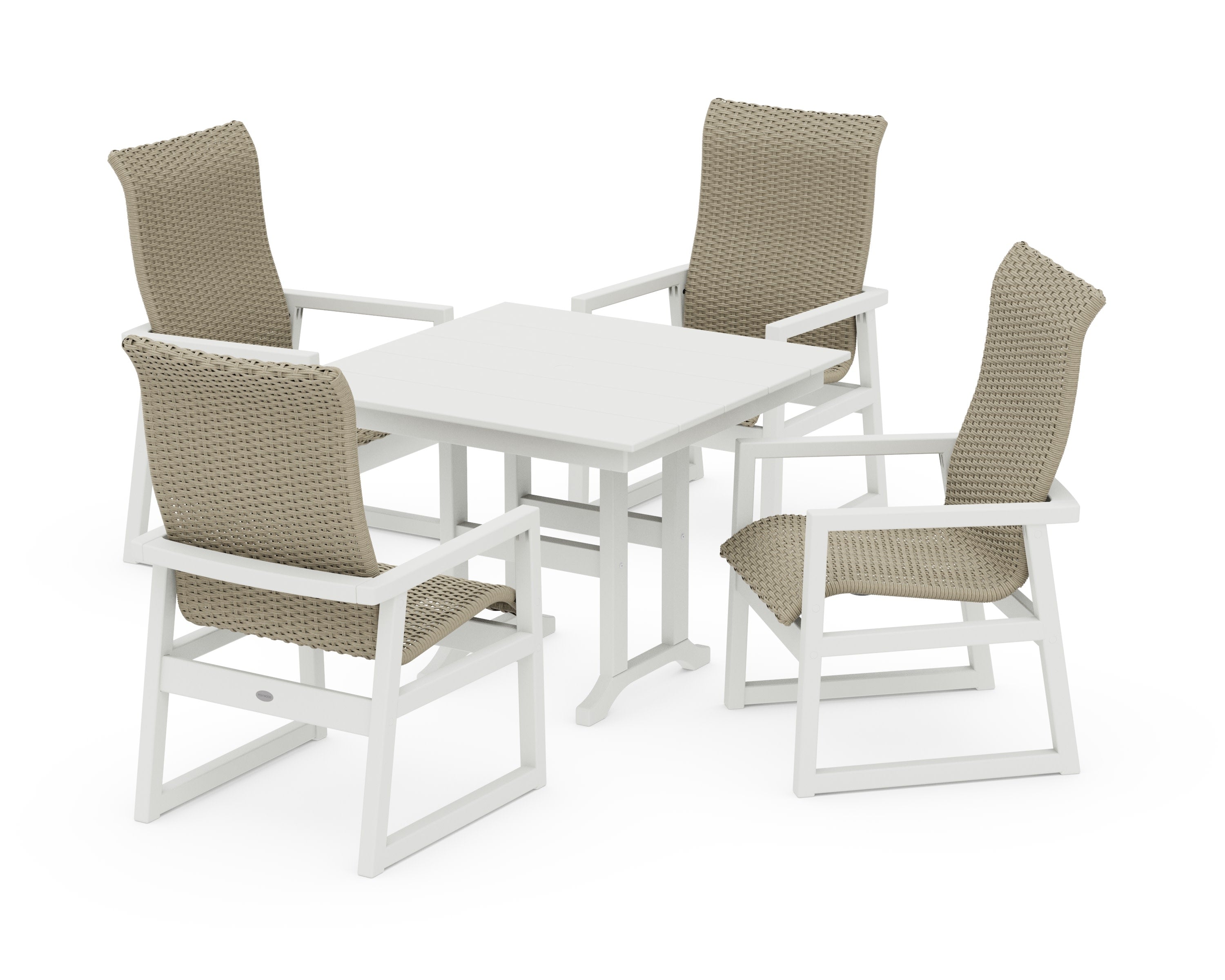 EDGE Woven Highback 5-Piece Farmhouse Dining Set in White / Dune Grass