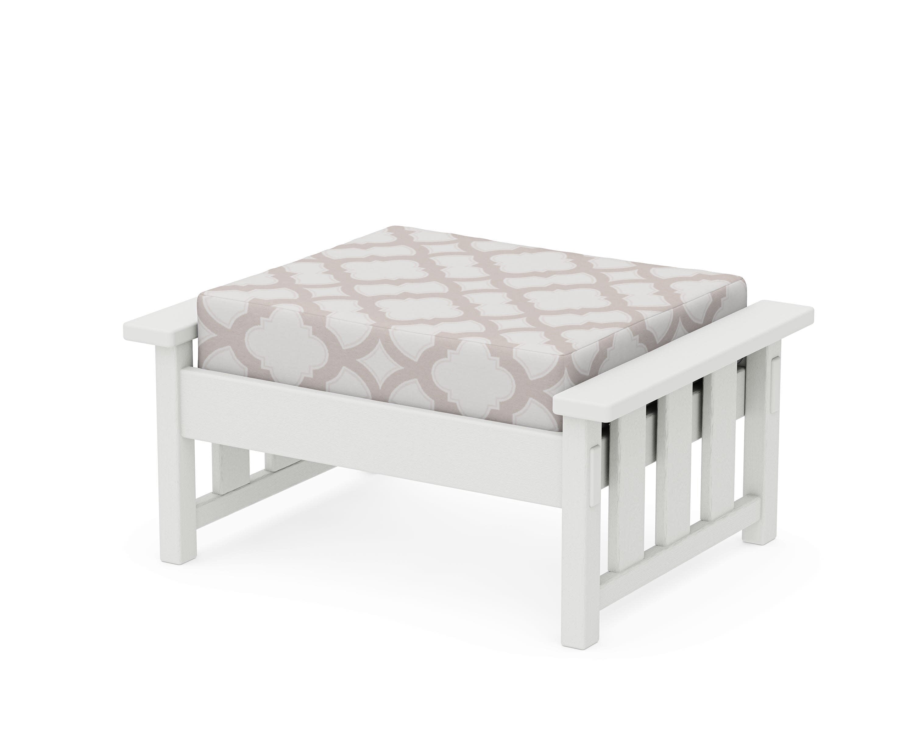 Acadia Deep Seating Ottoman in Vintage White / Trellis Dune Burlap