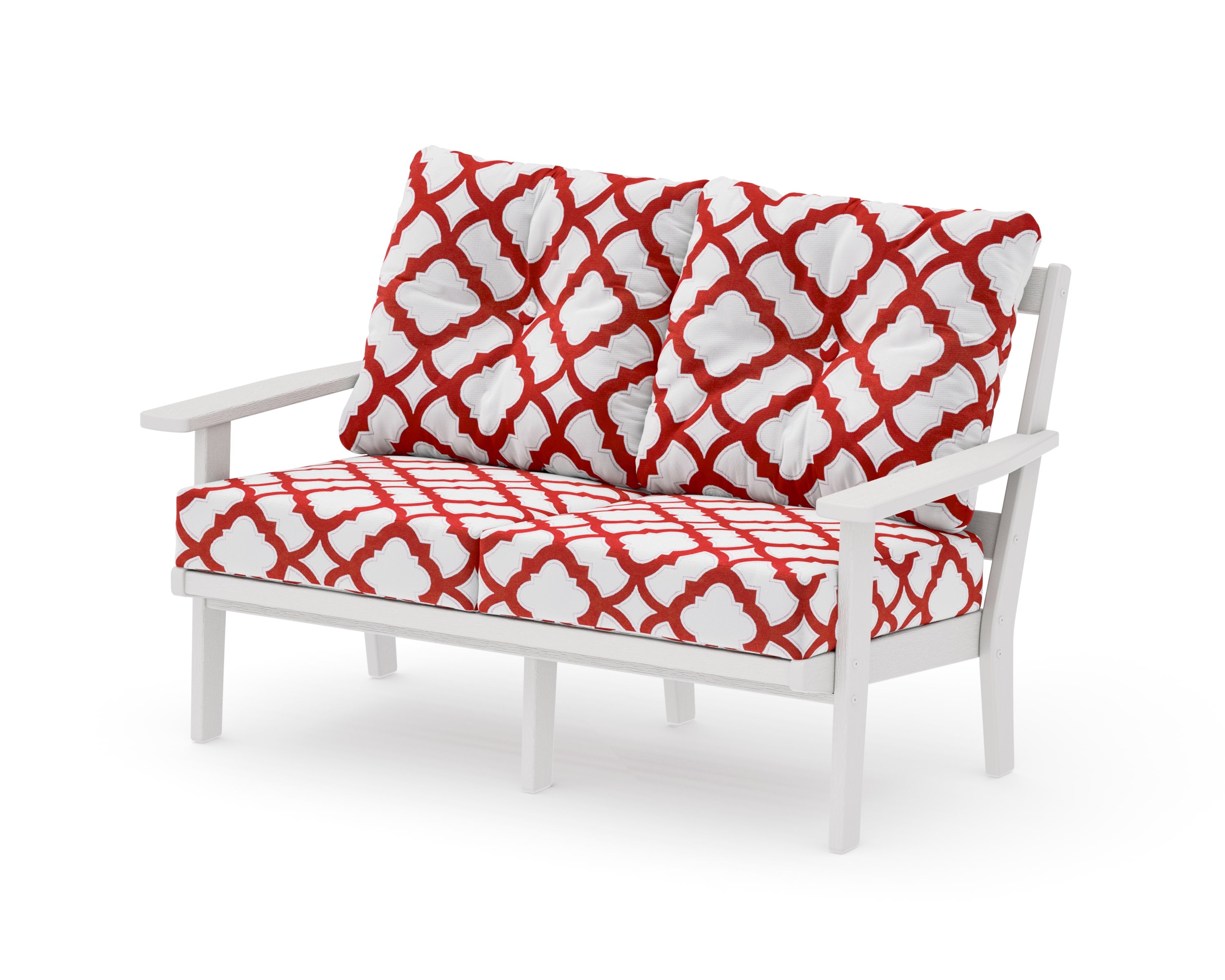 Prairie Deep SeatingLoveseat in Vintage White / Trellis Crimson