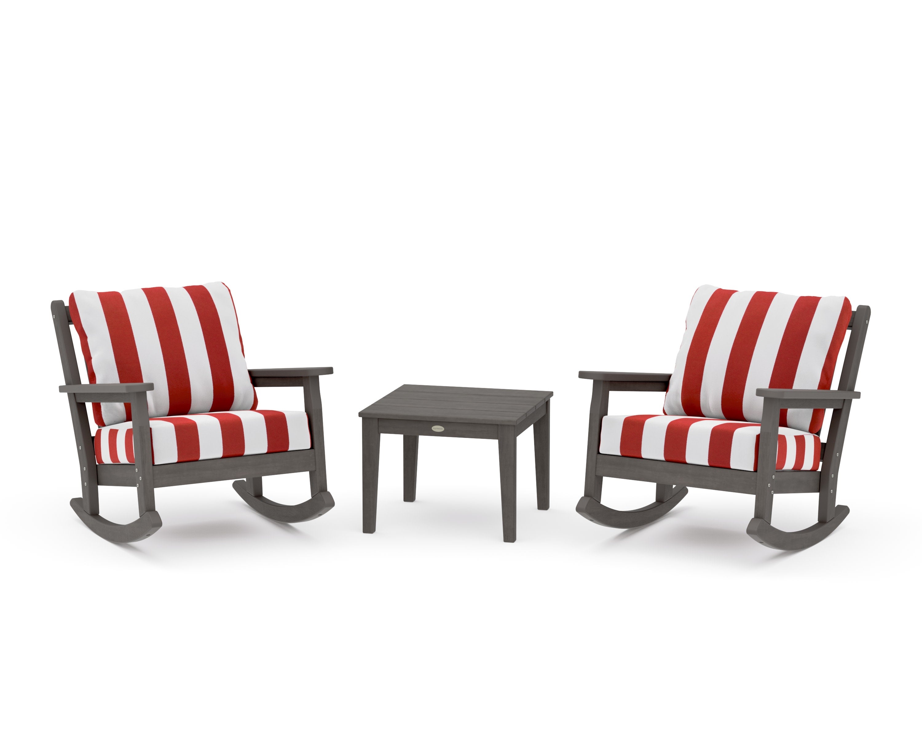 Chippendale 3-Piece Deep Seating Rocker Set in Driftwood / Cabana Stripe Crimson
