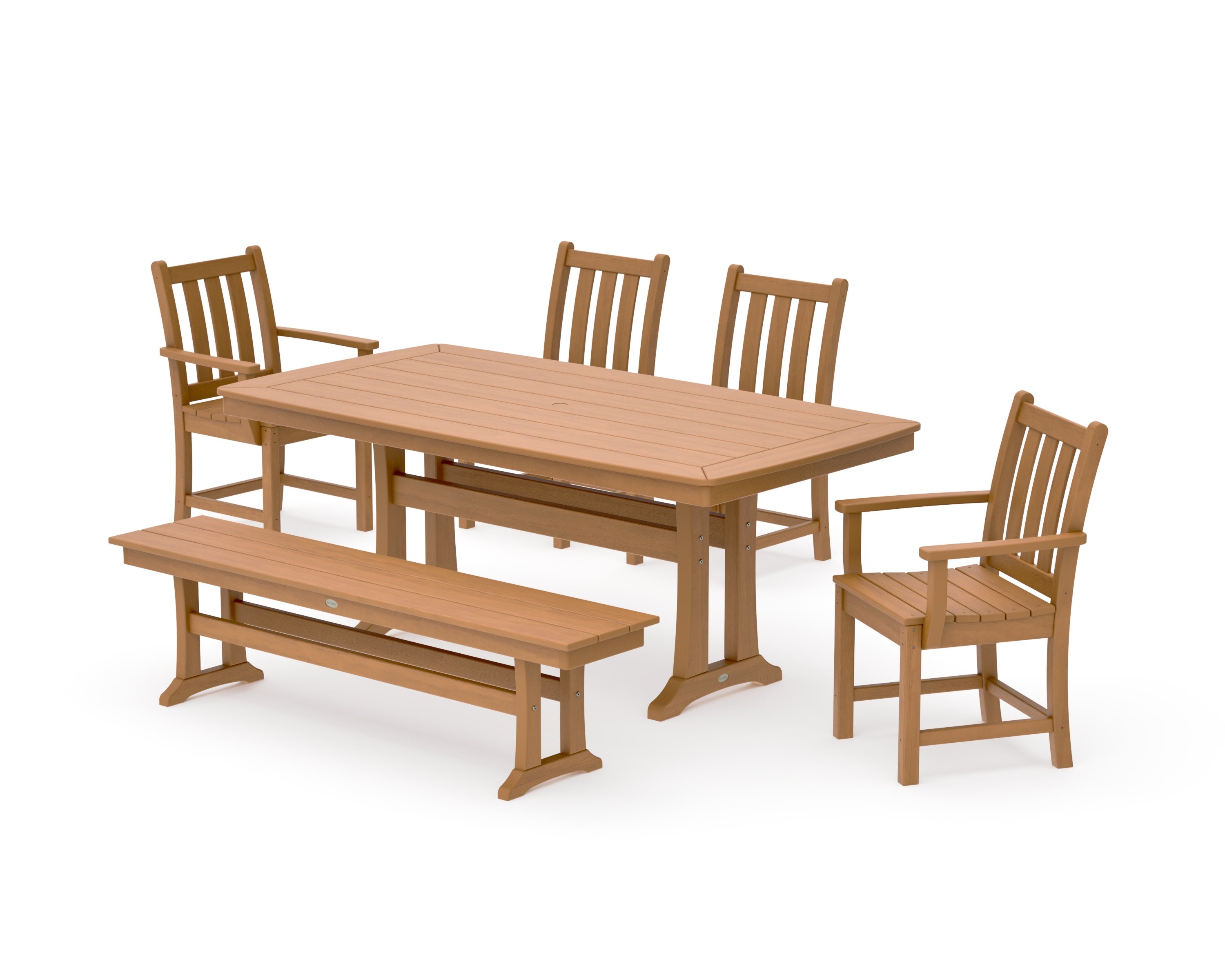 Traditional Garden 6-Piece Dining Set with Trestle Legs in Natural
