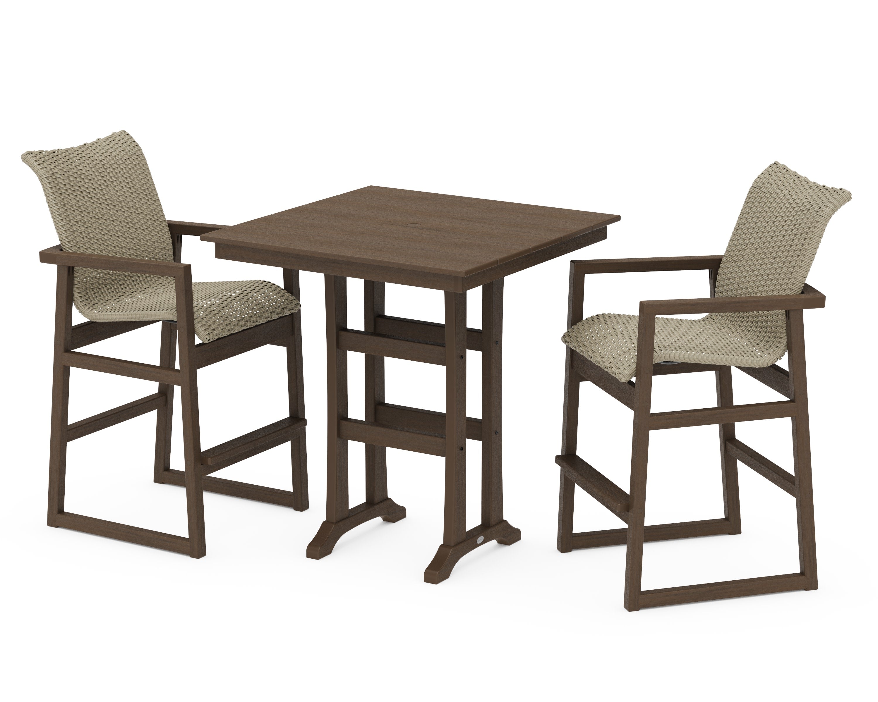 EDGE Woven 3-Piece Farmhouse Bar Set with Trestle Legs in Kona / Dune Grass
