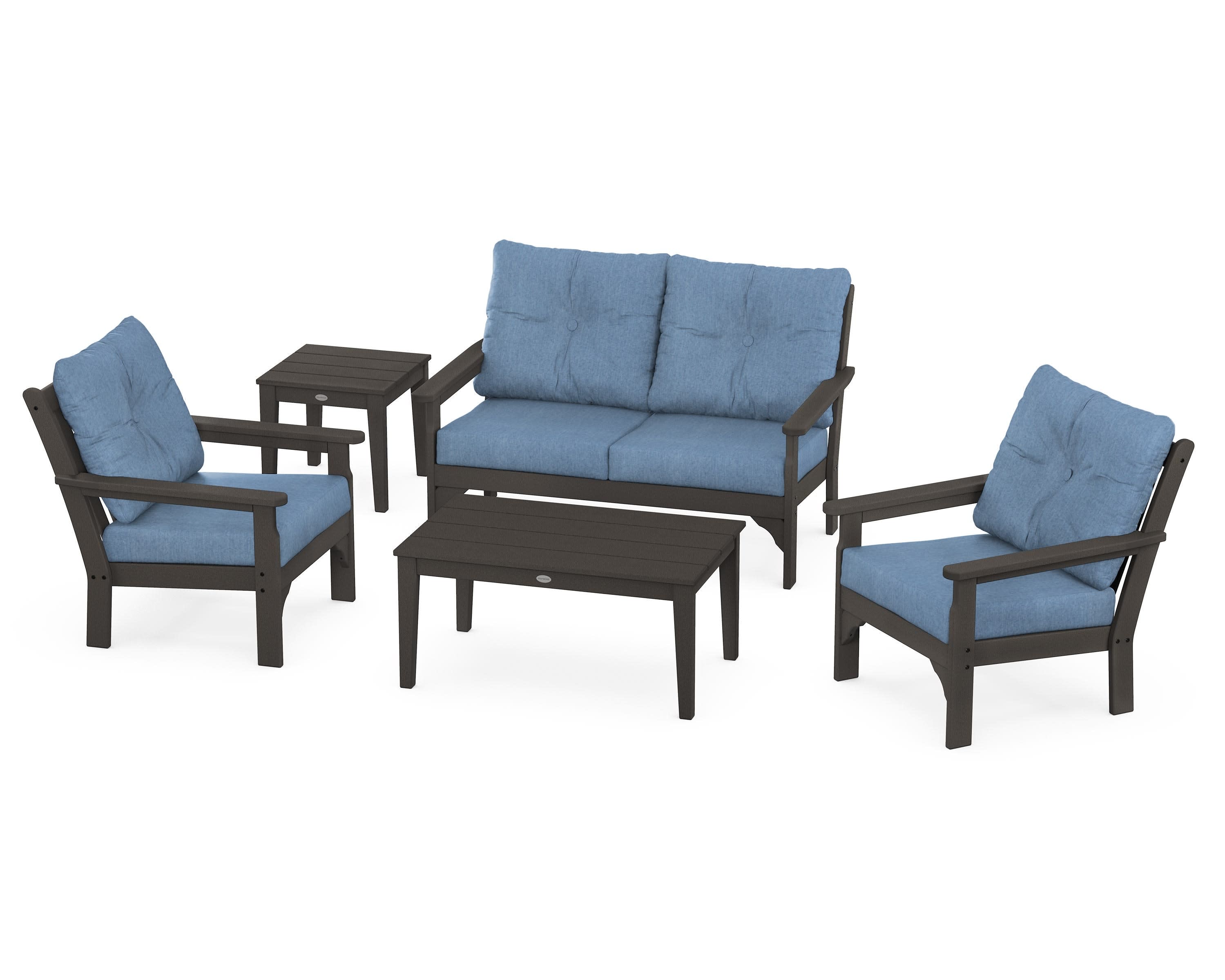 Vineyard 5-Piece Deep Seating Set in Vintage Coffee / Sky Blue