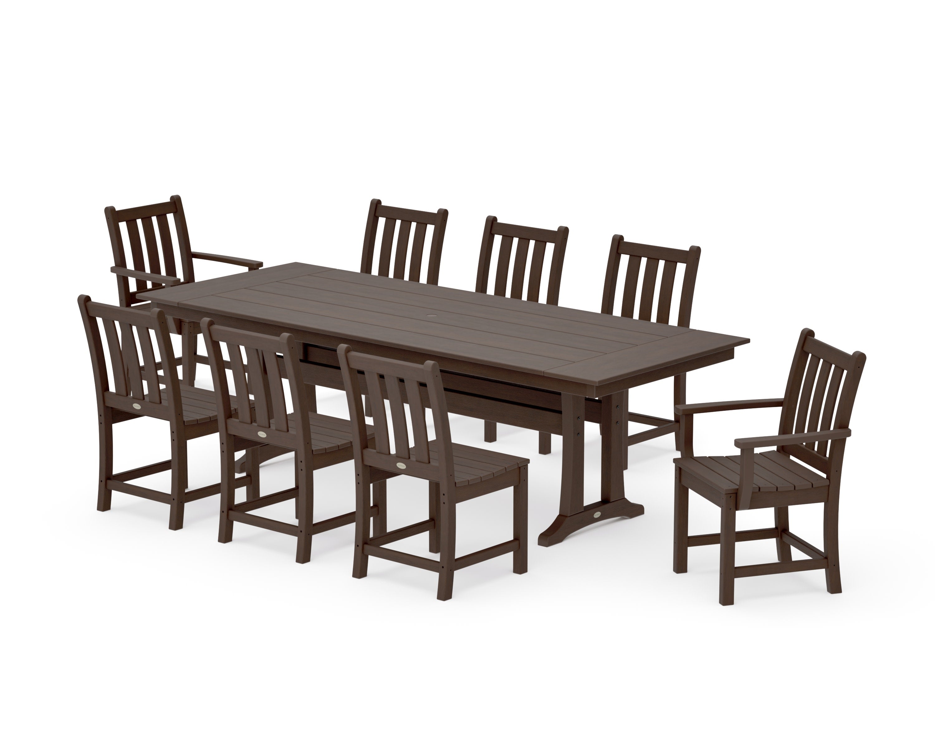 Traditional Garden 9-Piece Farmhouse Dining Set with Trestle Legs in Kona