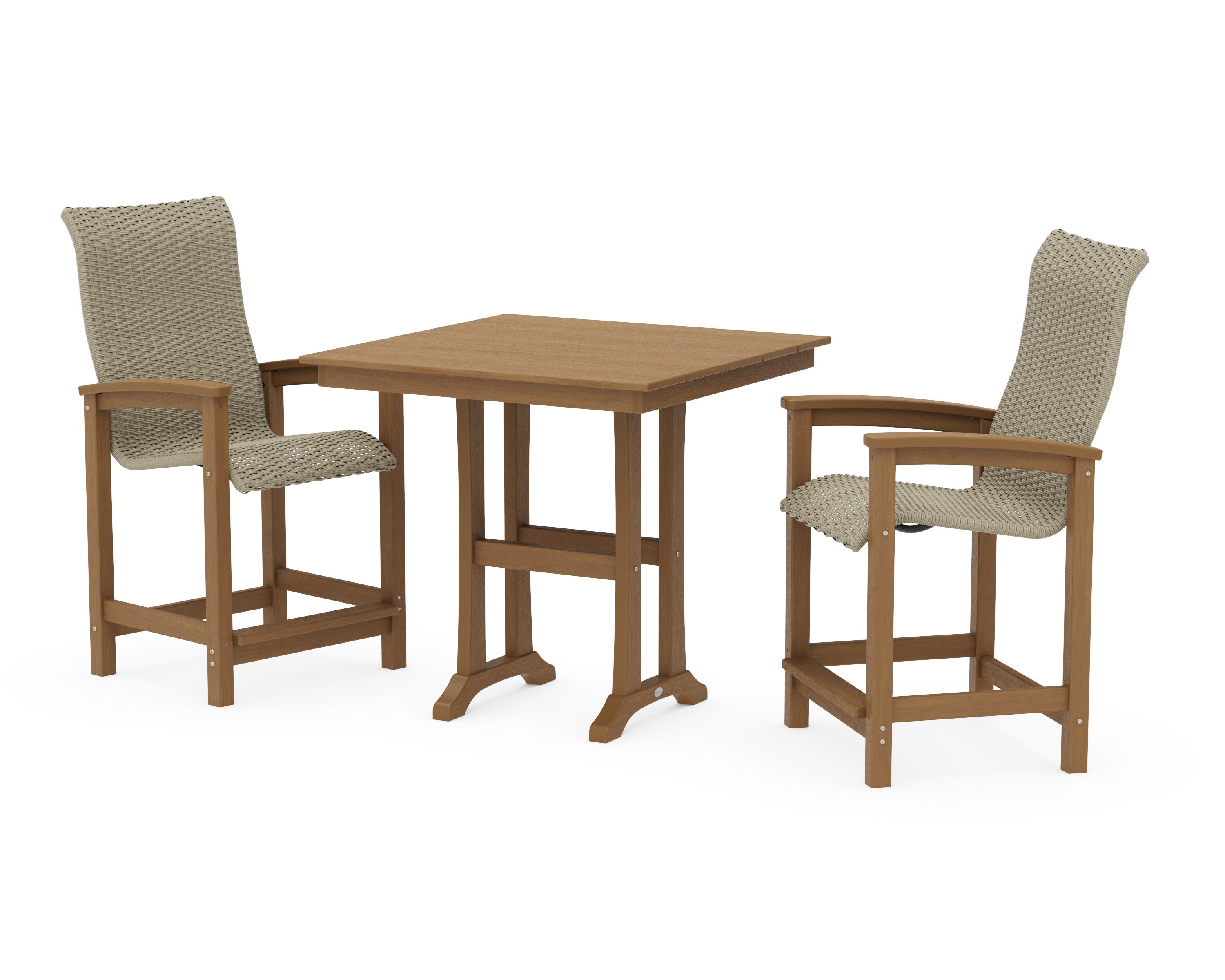 Coastal Woven High-Back 3-Piece Farmhouse Counter Set with Trestle Legs in Natural / Dune Grass