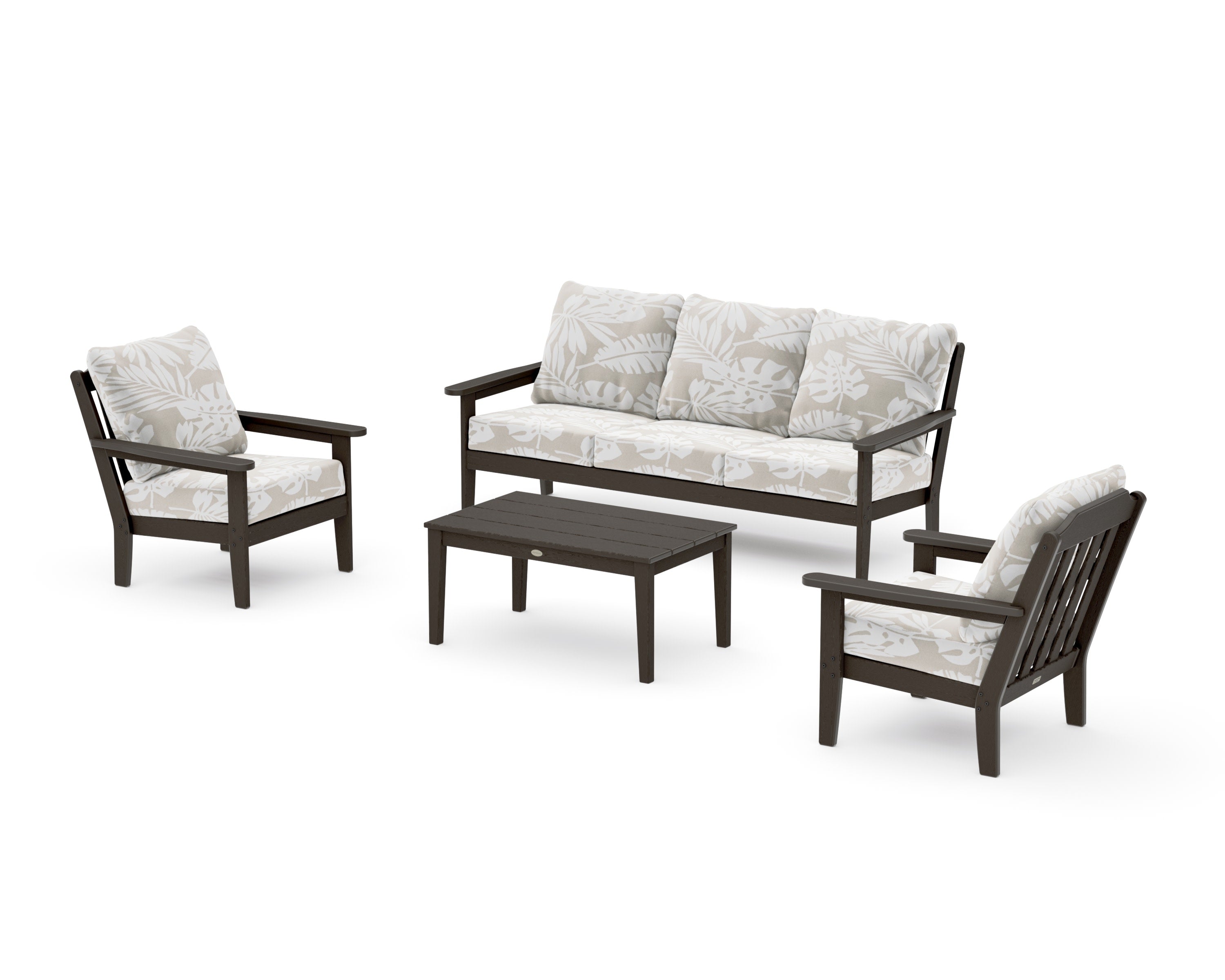 Cottage 4-Piece Deep Seating Set with Sofa in Vintage Coffee / Leaf Dune Burlap
