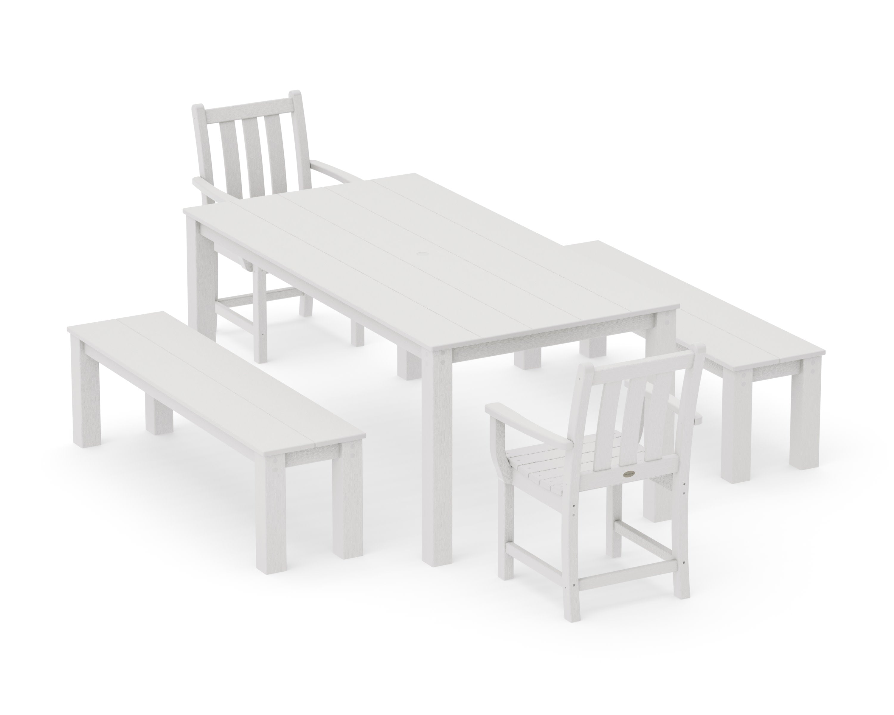 Traditional Garden 5-Piece Parsons Dining Set with Benches in Vintage White