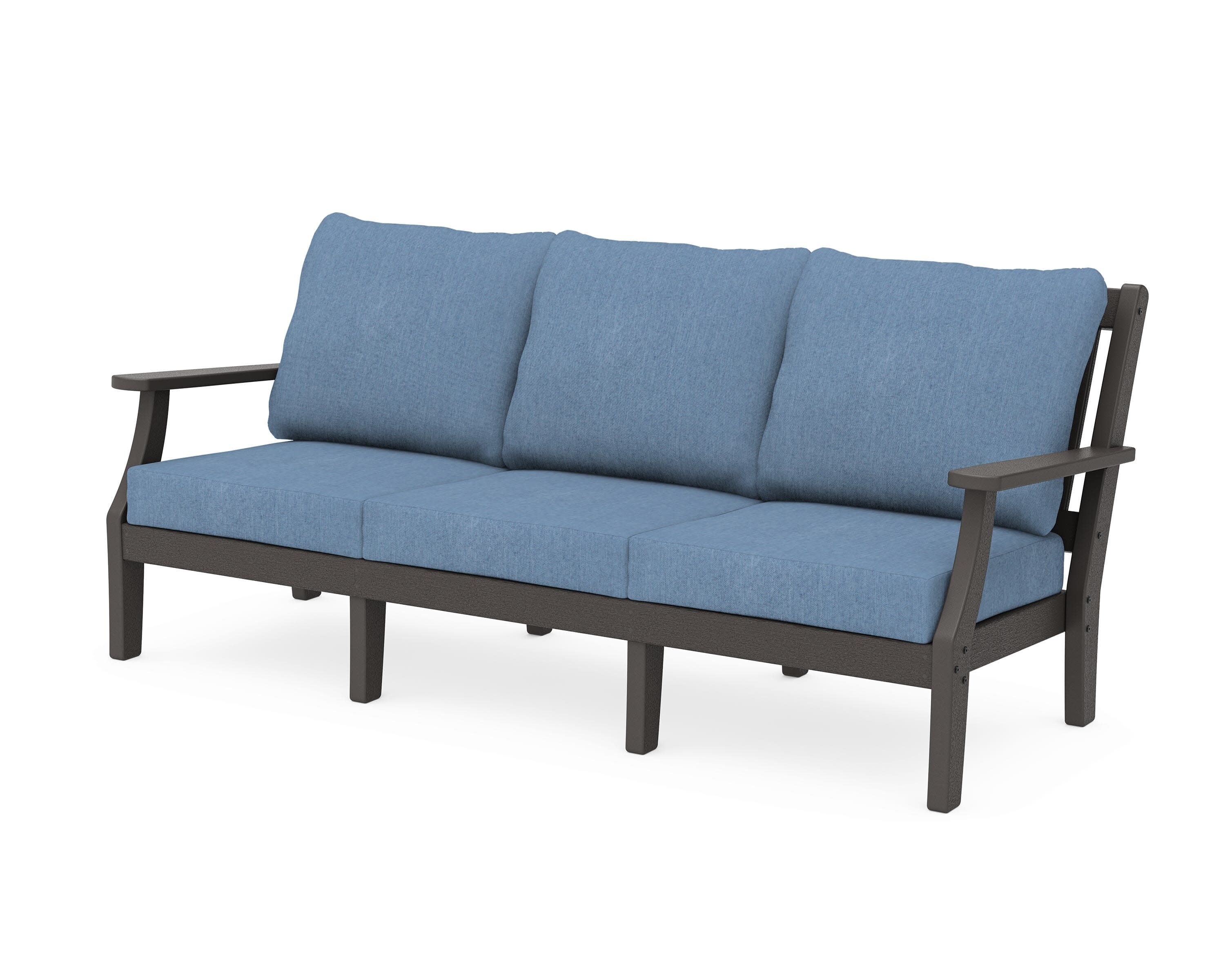 Chinoiserie Deep Seating Sofa in Vintage Coffee / Sky Blue