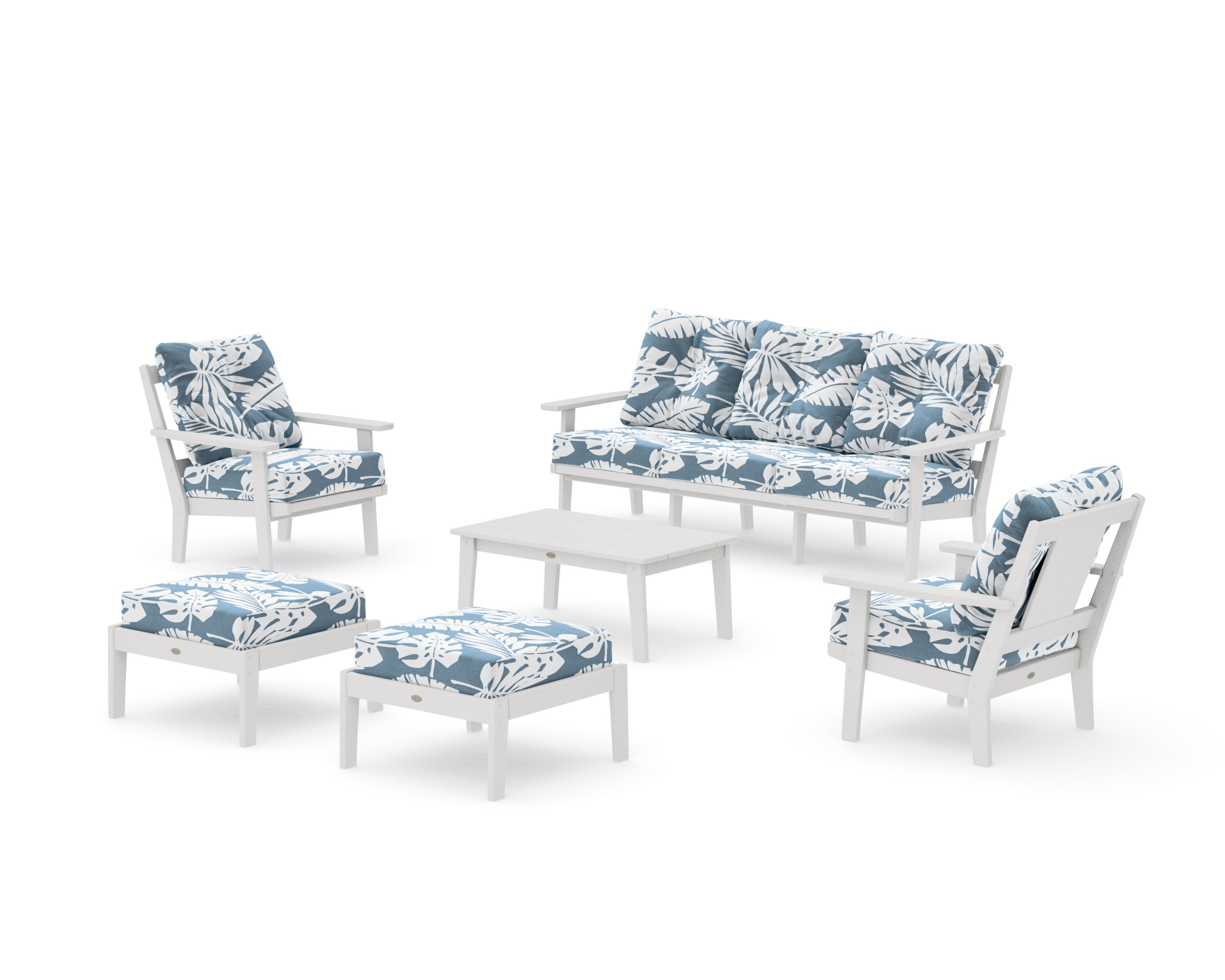 Prairie 6-Piece Lounge Sofa Set in Vintage White / Leaf Sky Blue