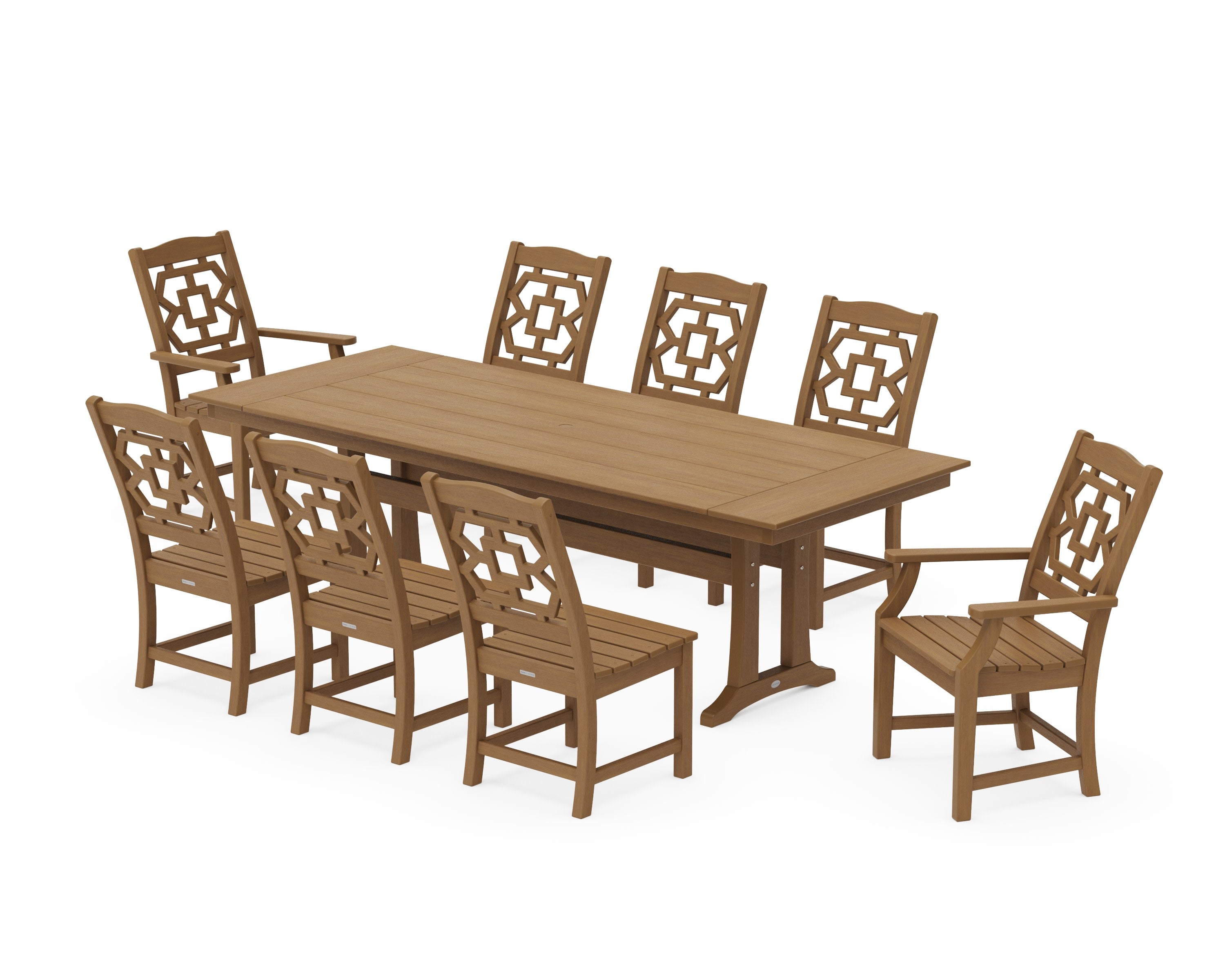 Chinoiserie 9-Piece Farmhouse Dining Set with Trestle Legs in Natural