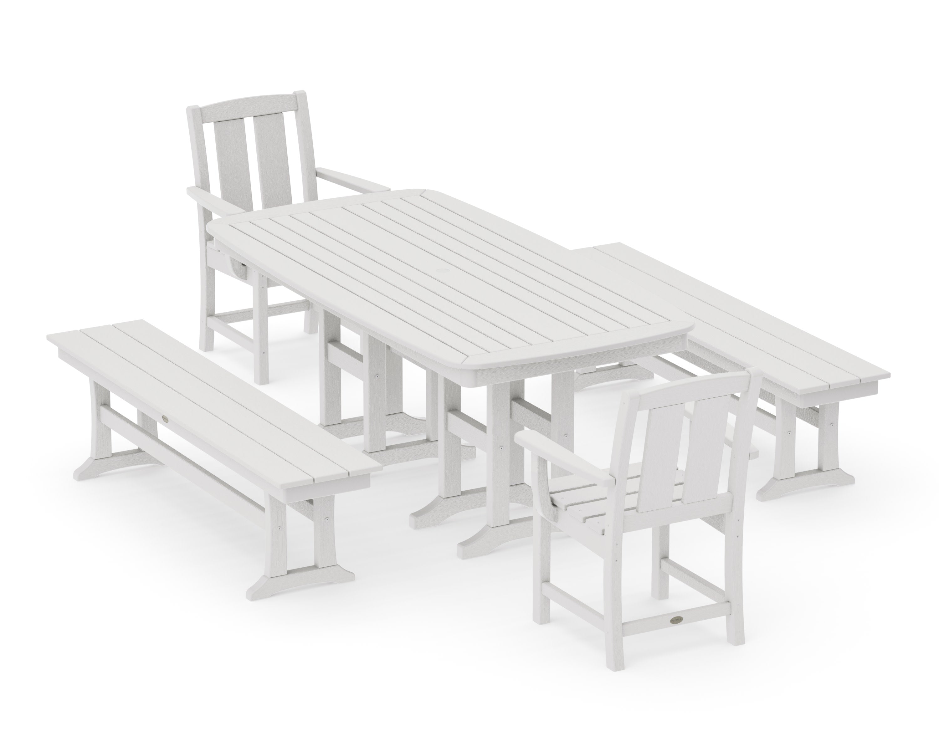 Mission 5-Piece Dining Set with Benches in Vintage White