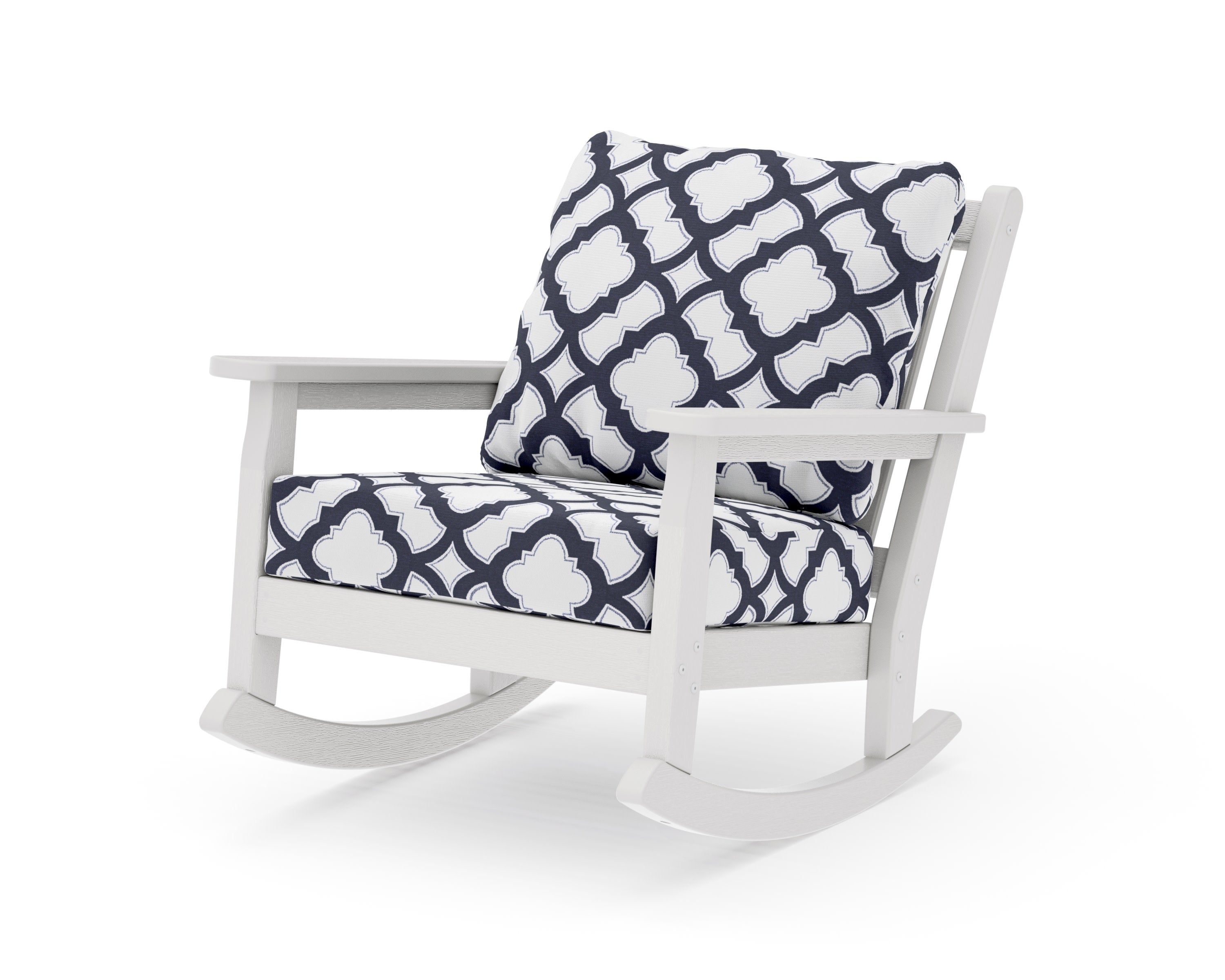 Chippendale Deep Seating Rocking Chair in Vintage White / Trellis Navy