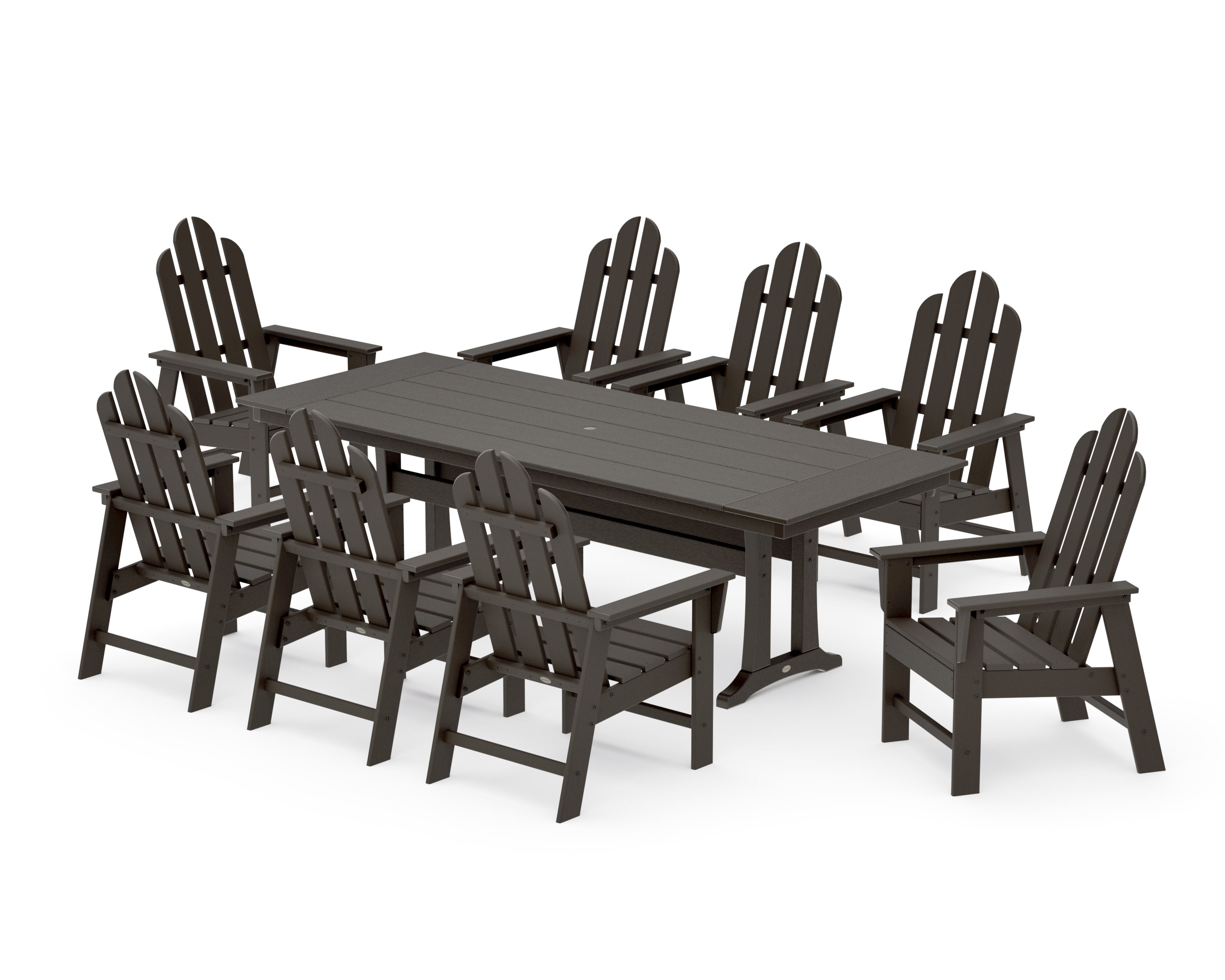 Long Island 9-Piece Farmhouse Dining Set with Trestle Legs in Vintage Coffee