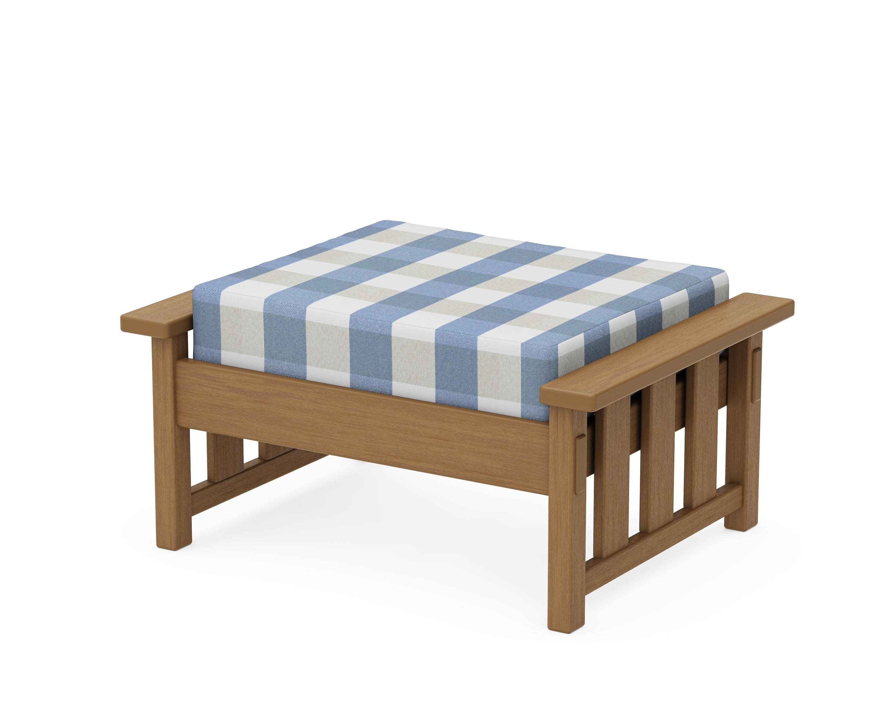 Acadia Deep Seating Ottoman in Natural / Buffalo Plaid Sky Blue
