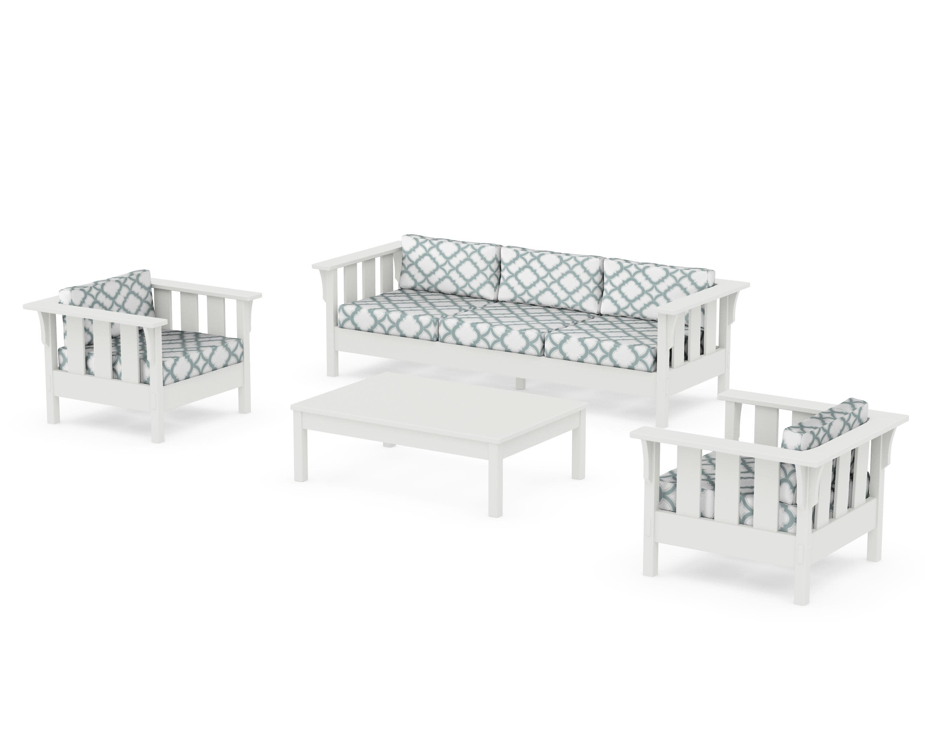 Acadia 4-Piece Deep Seating Set with Sofa in Vintage White / Trellis Glacier Spa
