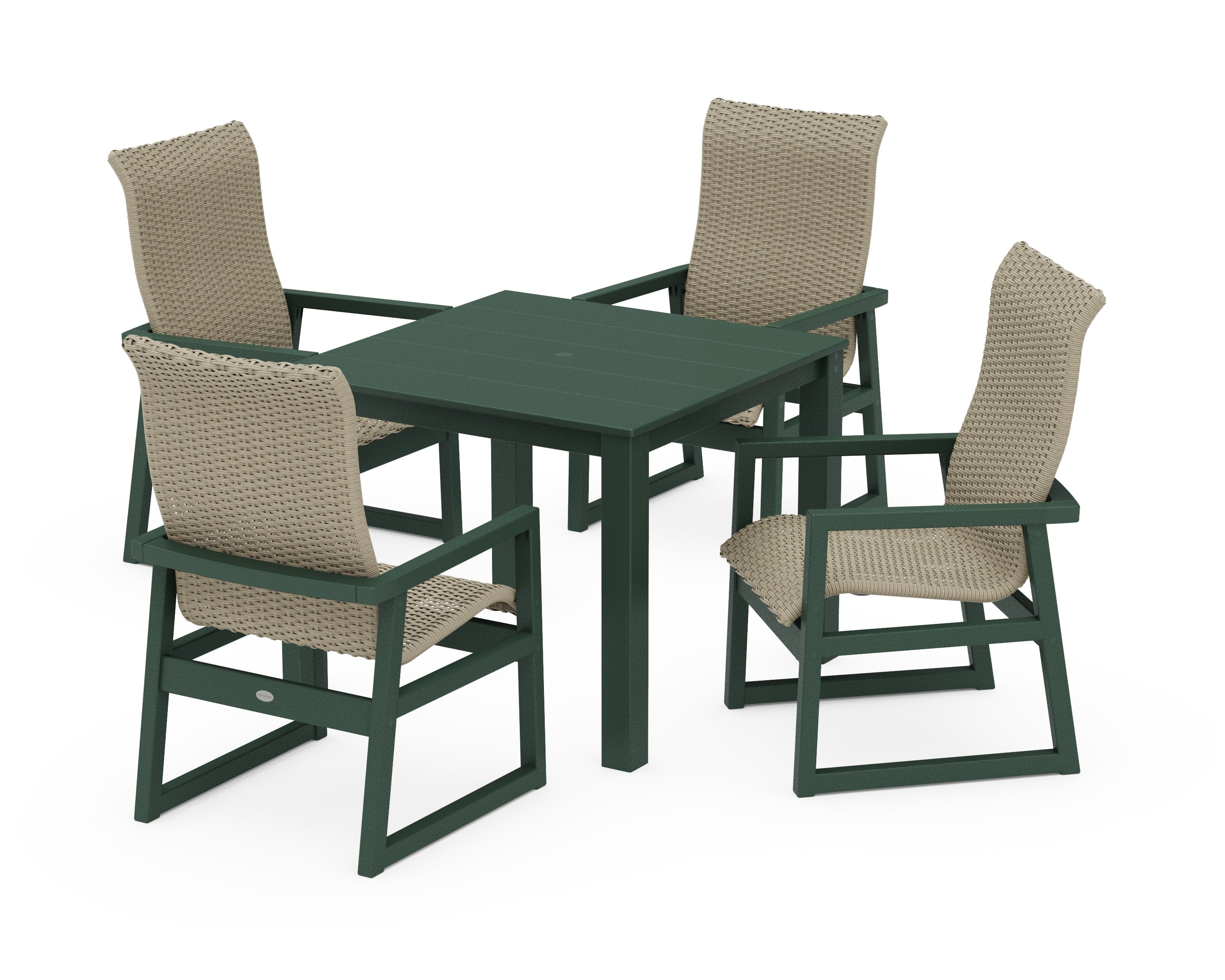 EDGE Woven Highback 5-Piece Parsons Dining Set in Green / Dune Grass