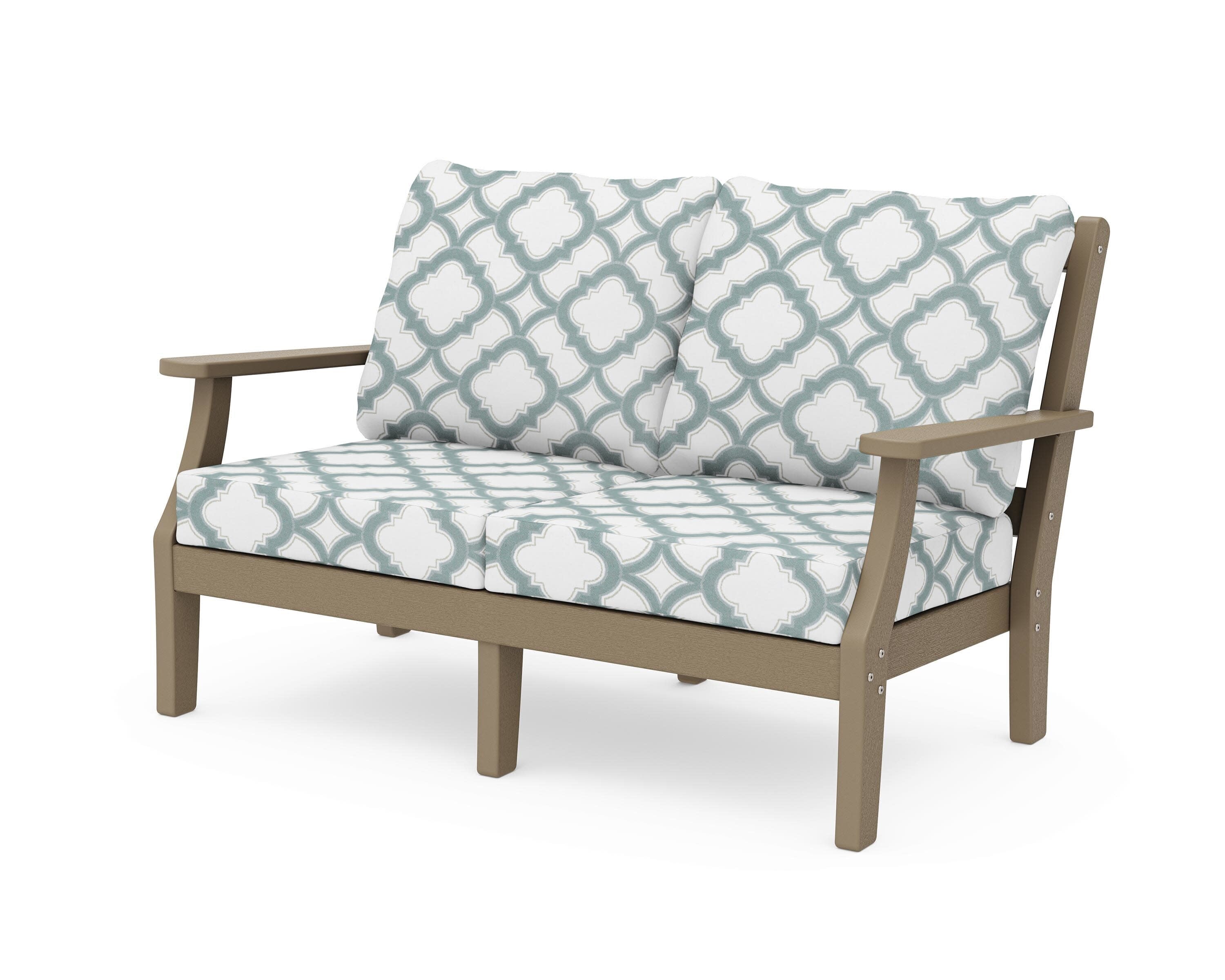 Chinoiserie Deep Seating Loveseat in Vintage Sahara / Trellis Glacier Spa