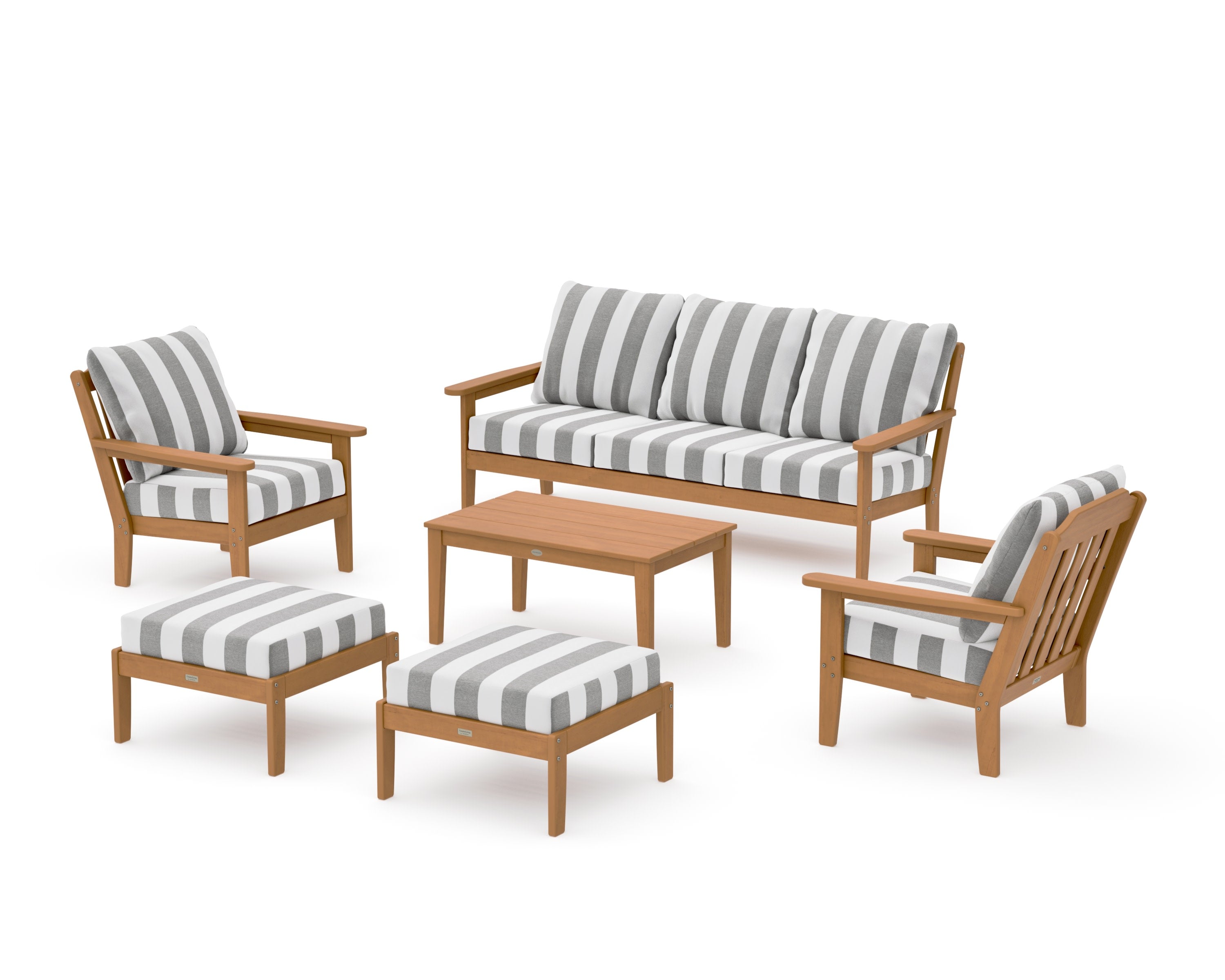 Cottage 6-Piece Lounge Sofa Set in Natural / Cabana Stripe Grey Mist