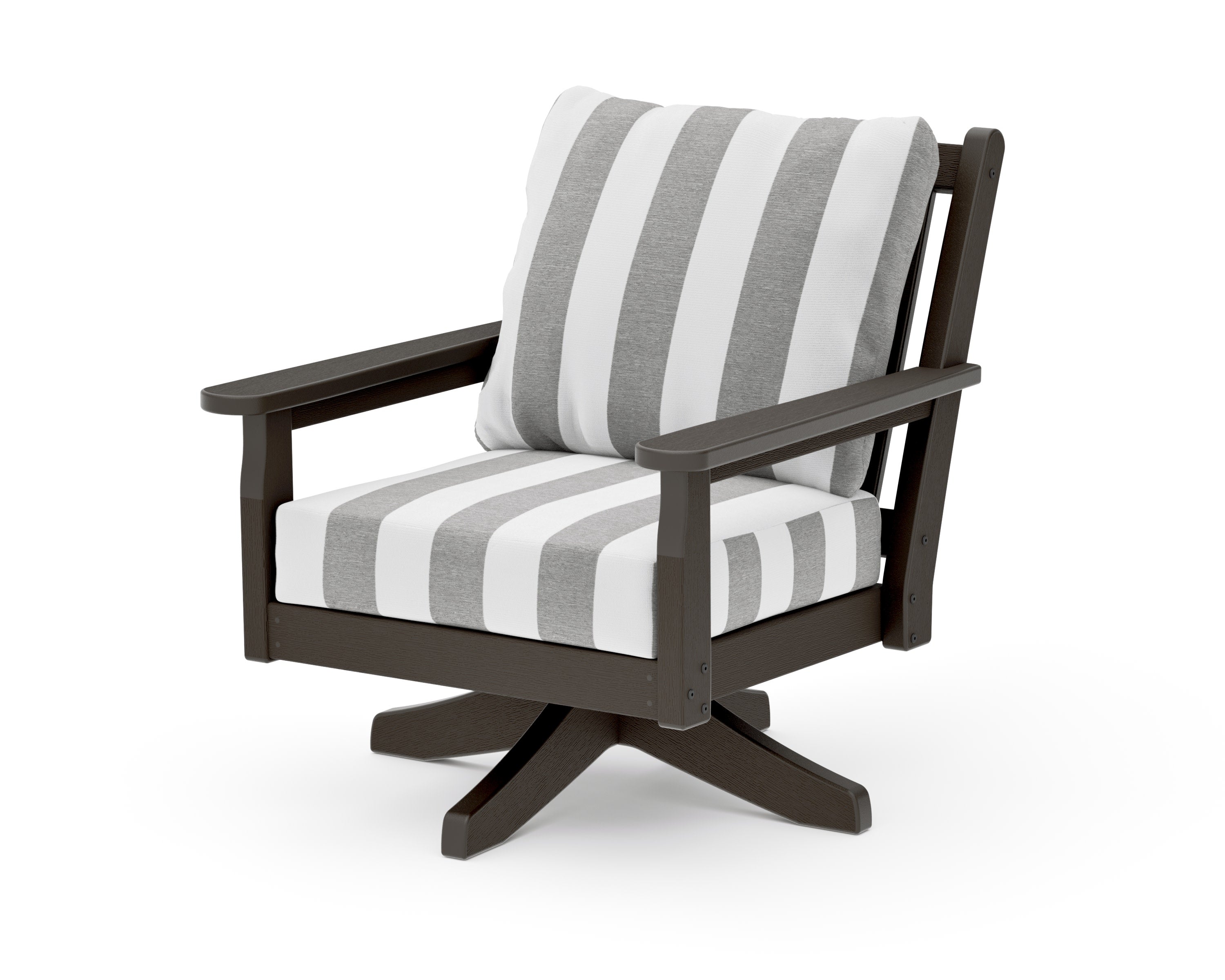Chippendale Deep Seating Swivel Chair in Vintage Coffee / Cabana Stripe Grey Mist